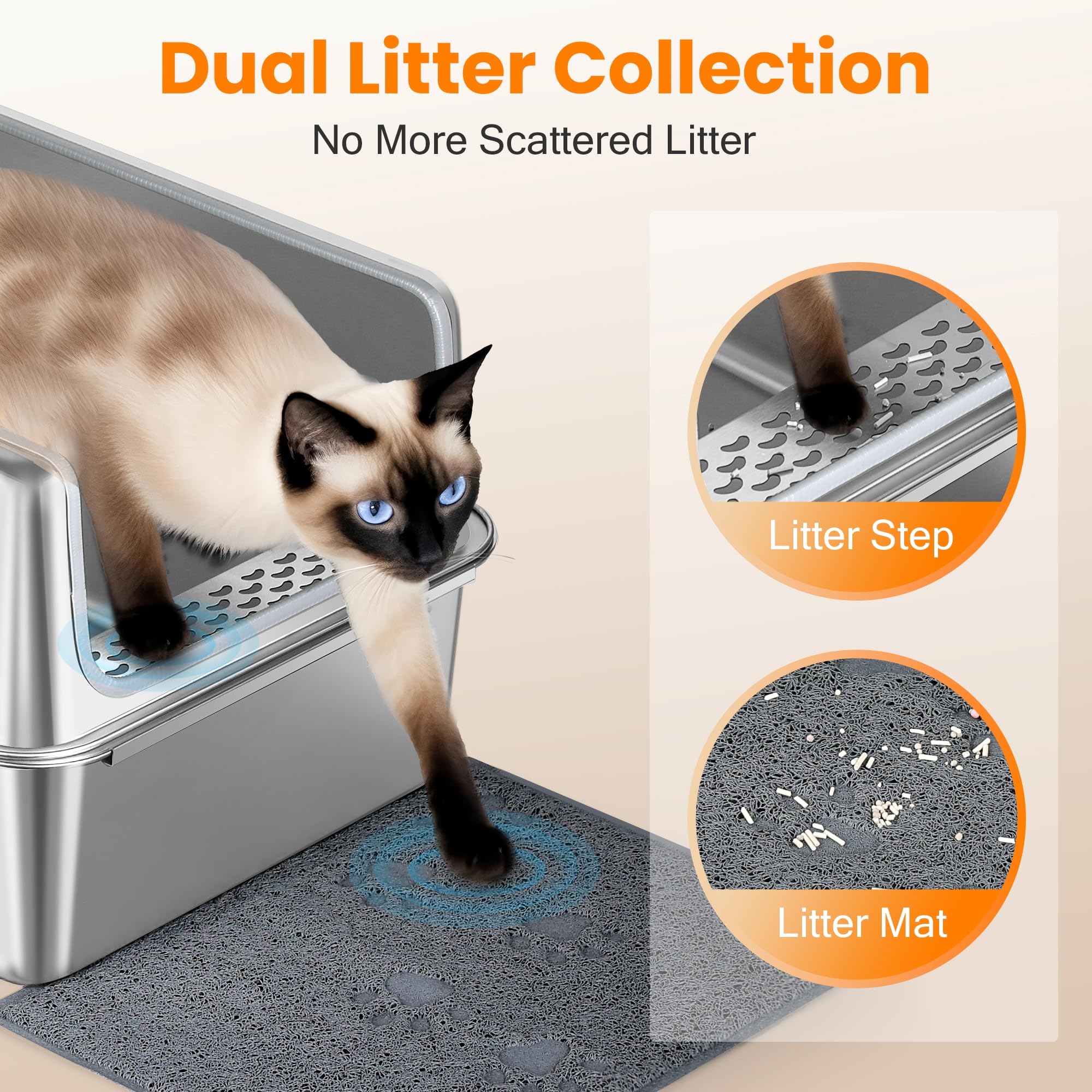 Aothey Stainless Steel Litter Box - XL Enclosed Metal Design, Rust-Resistant, Easy to Clean, Silver