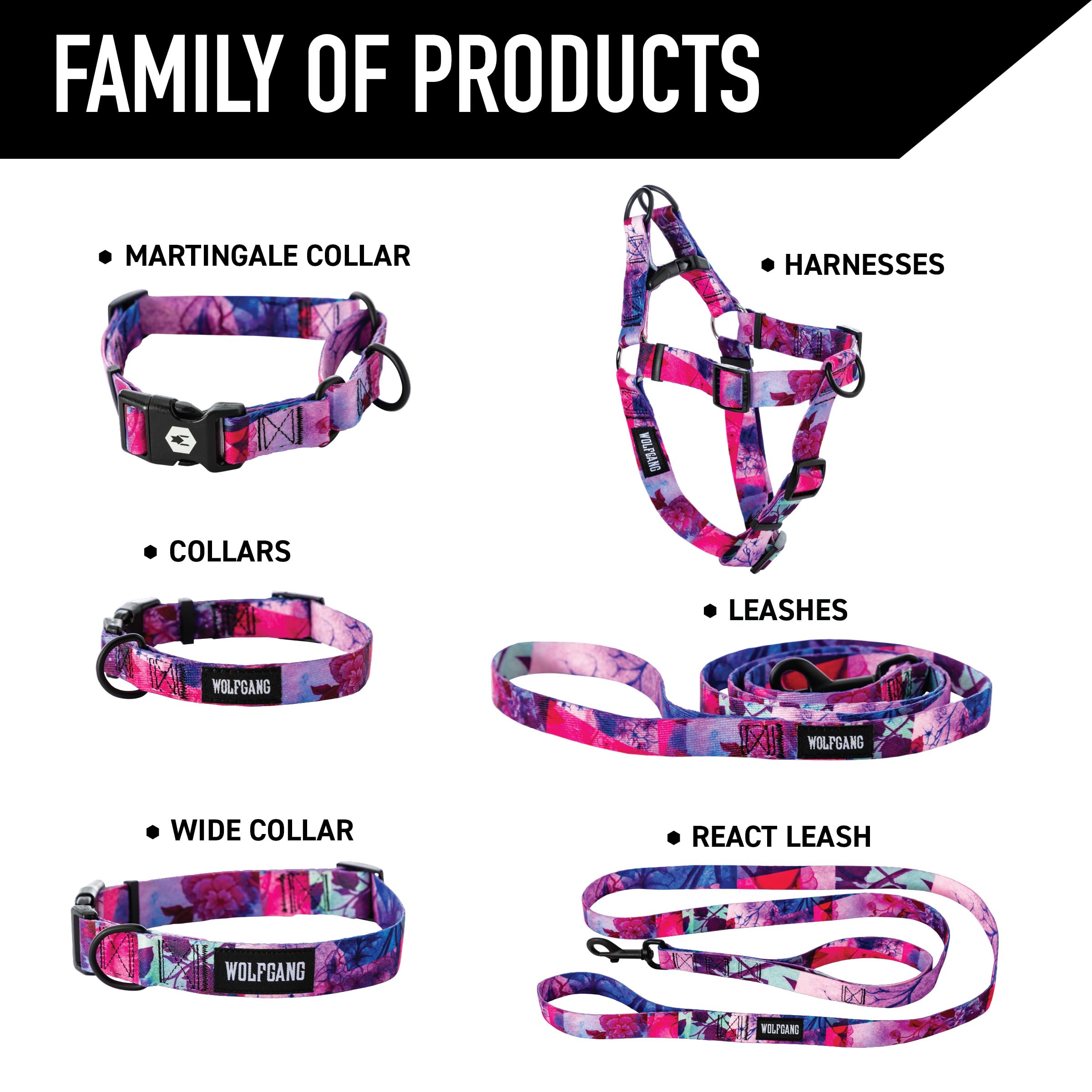 Wolfgang Heavy Duty Adjustable Dog Harness, Pull-Tested to Over 800 lbs for Walking & Training, Daydream Print, Large