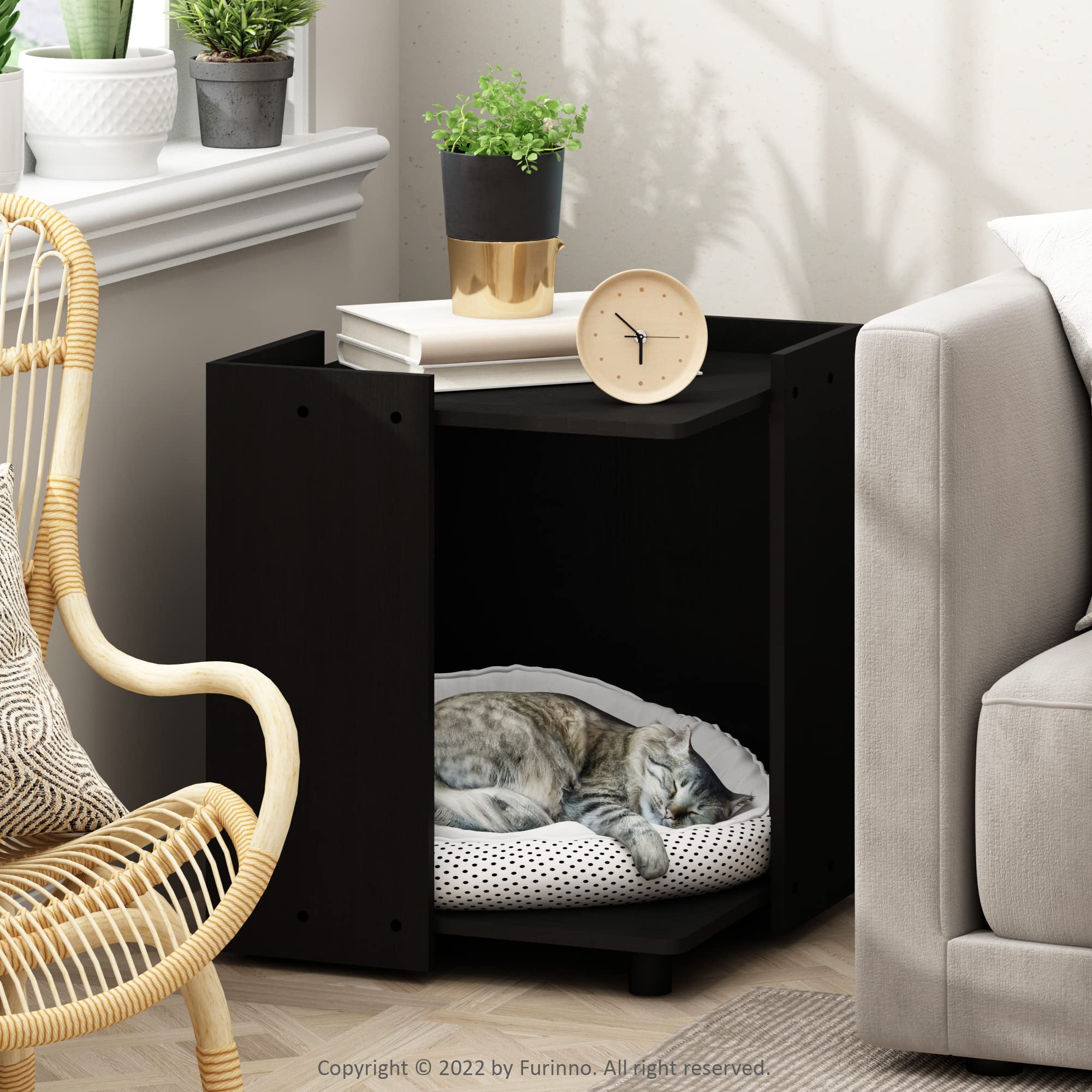 Furinno Peli Litter Box Enclosure with Casters, Americano