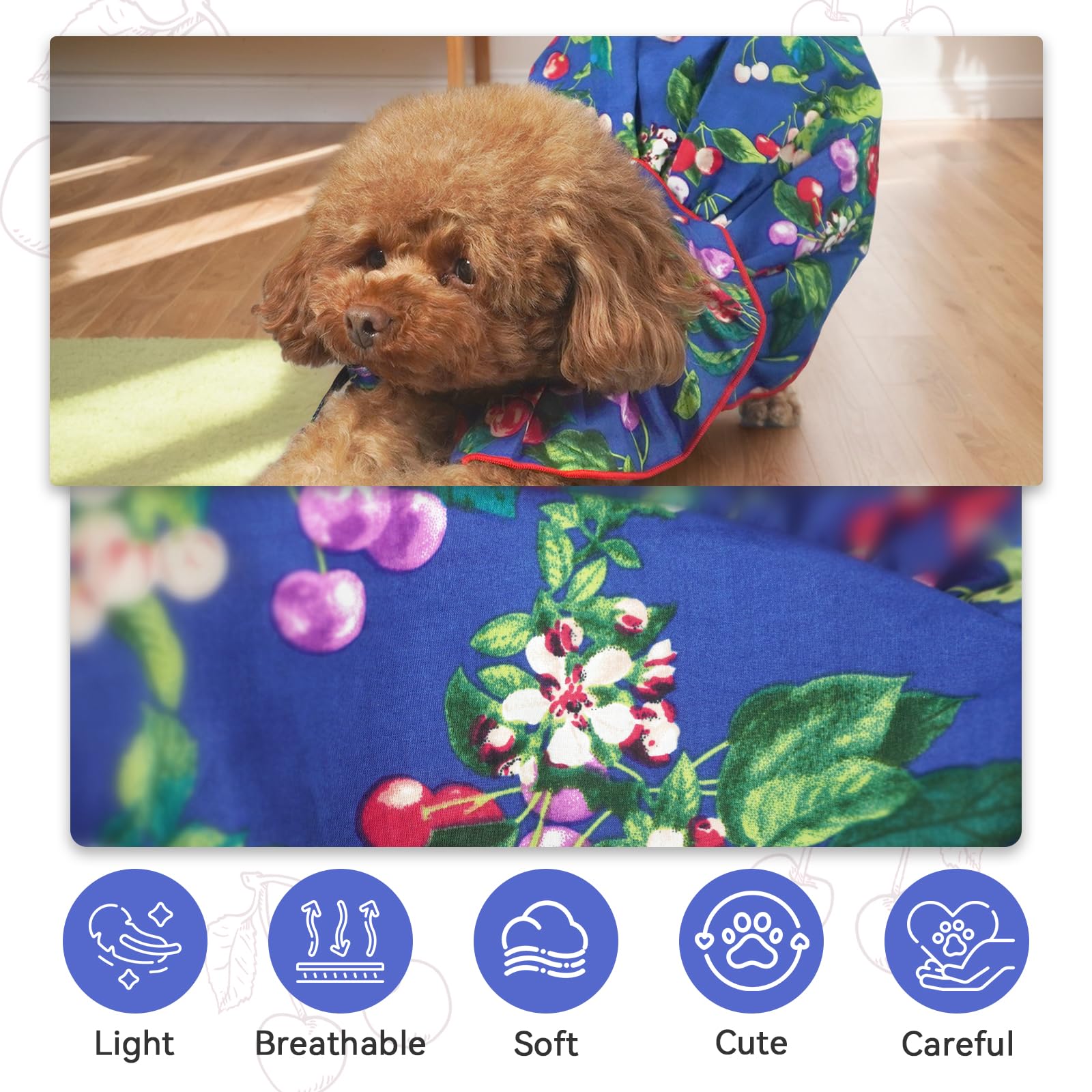 Topkins Dog Dress, Dog Summer Dress With Lace-Up, Dog Party Dress With Pretty Prints For Small Dog (Navy Blue, L)