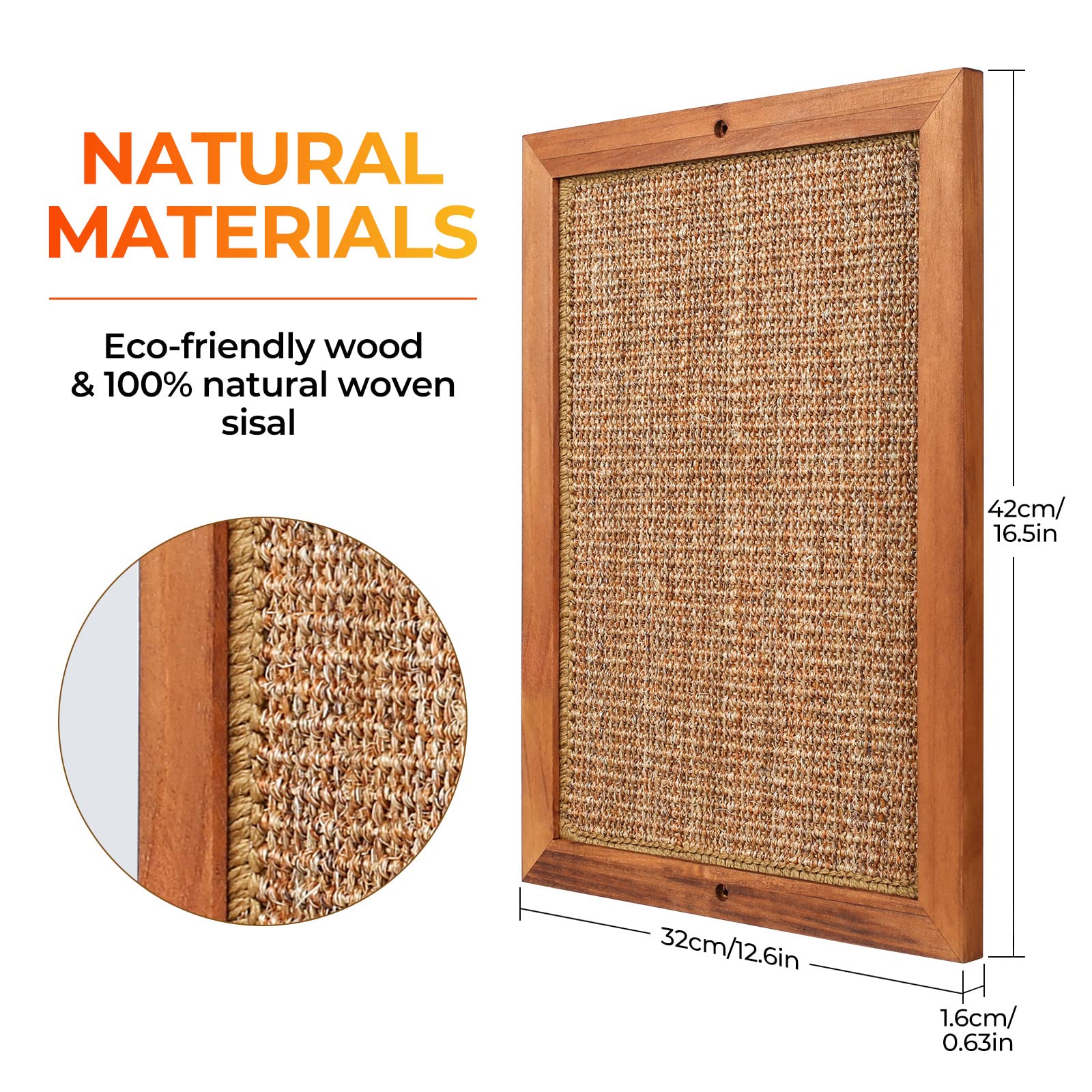 2PCS Cat Scratching Post - BXL, Natural Wooden Sisal Cat Wall Scratcher, Floor or Wall Mounted Vertical Cat Scratch Pad for Indo