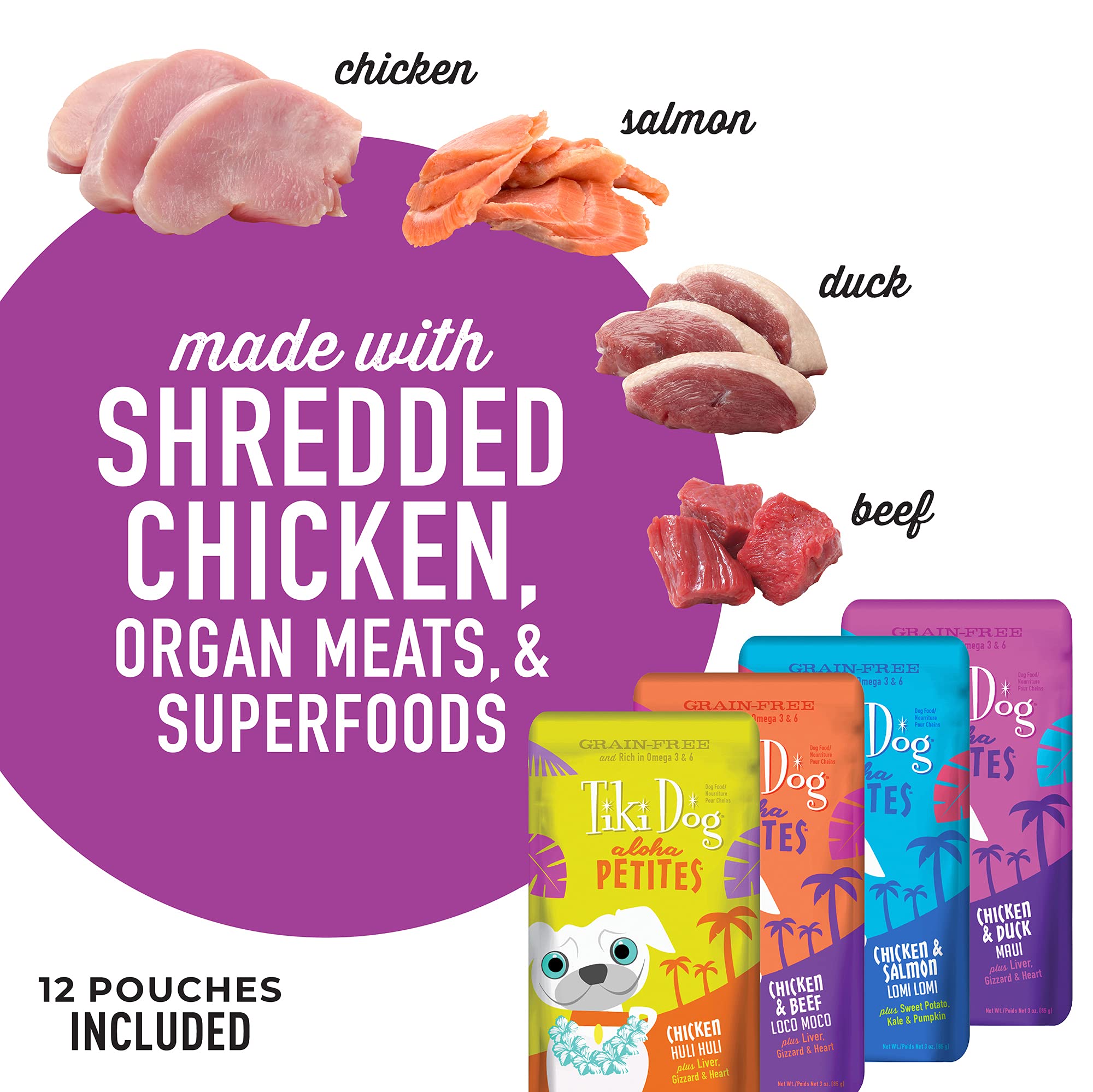 Tiki Dog Aloha Petites, Variety Pack, Nutrient Dense High Quality Meat, Wet Dog Food For Small Breed Dogs and All Life Stages, 3