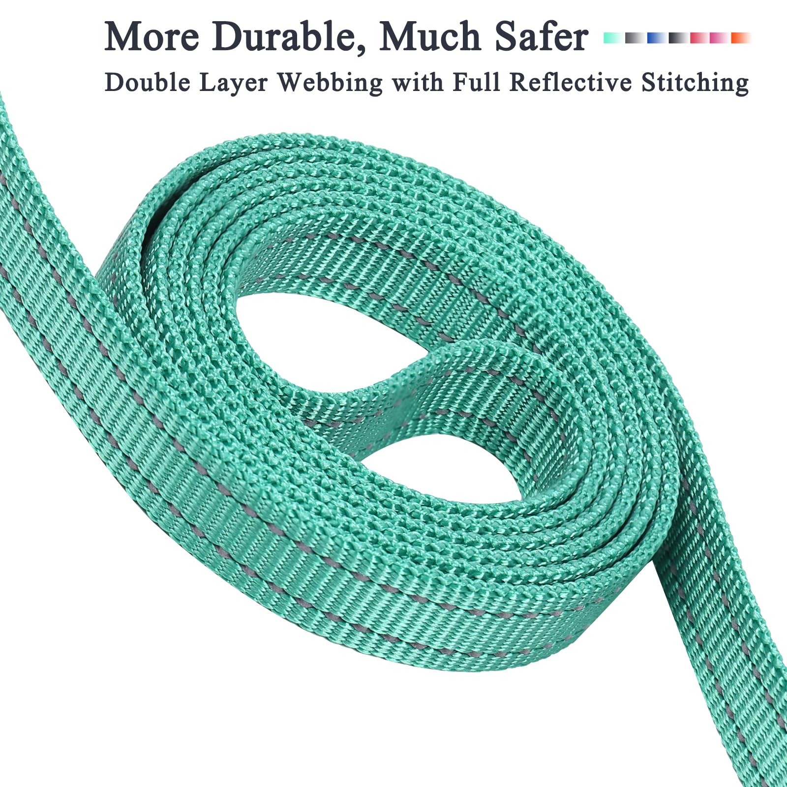 Vivaglory Traffic Handle Dog Leash, Two Padded Soft Handles Dog Leash, Strong Reflective & Metal Hook Training Pet Lead, Turquoi