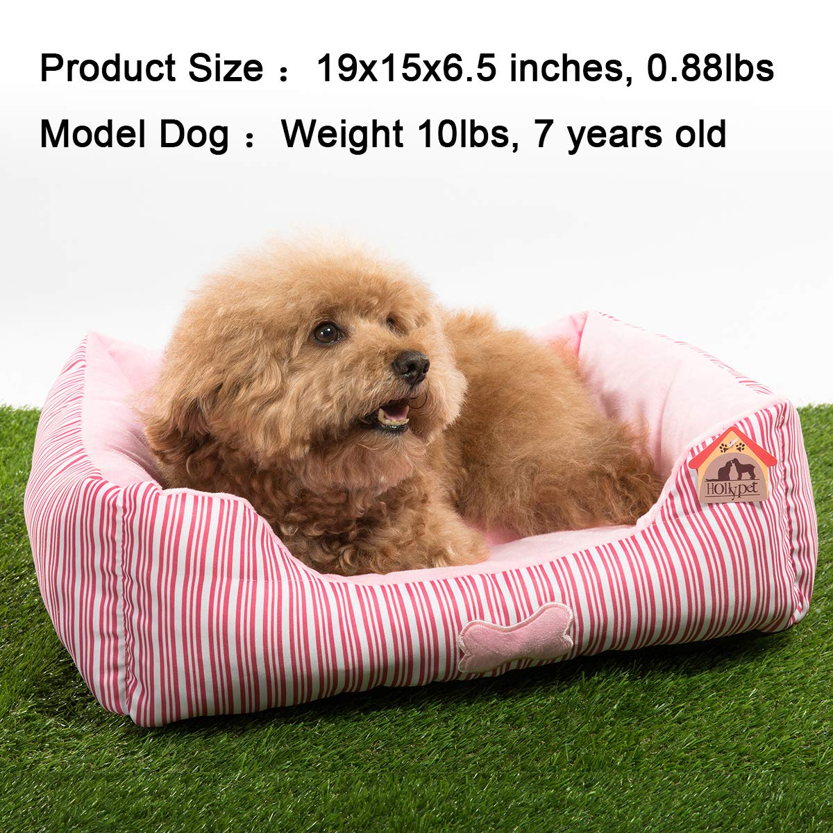 Hollypet Plush Self-Warming Dog Cat Bed, 19x15x7 inches, Fabric, Pink
