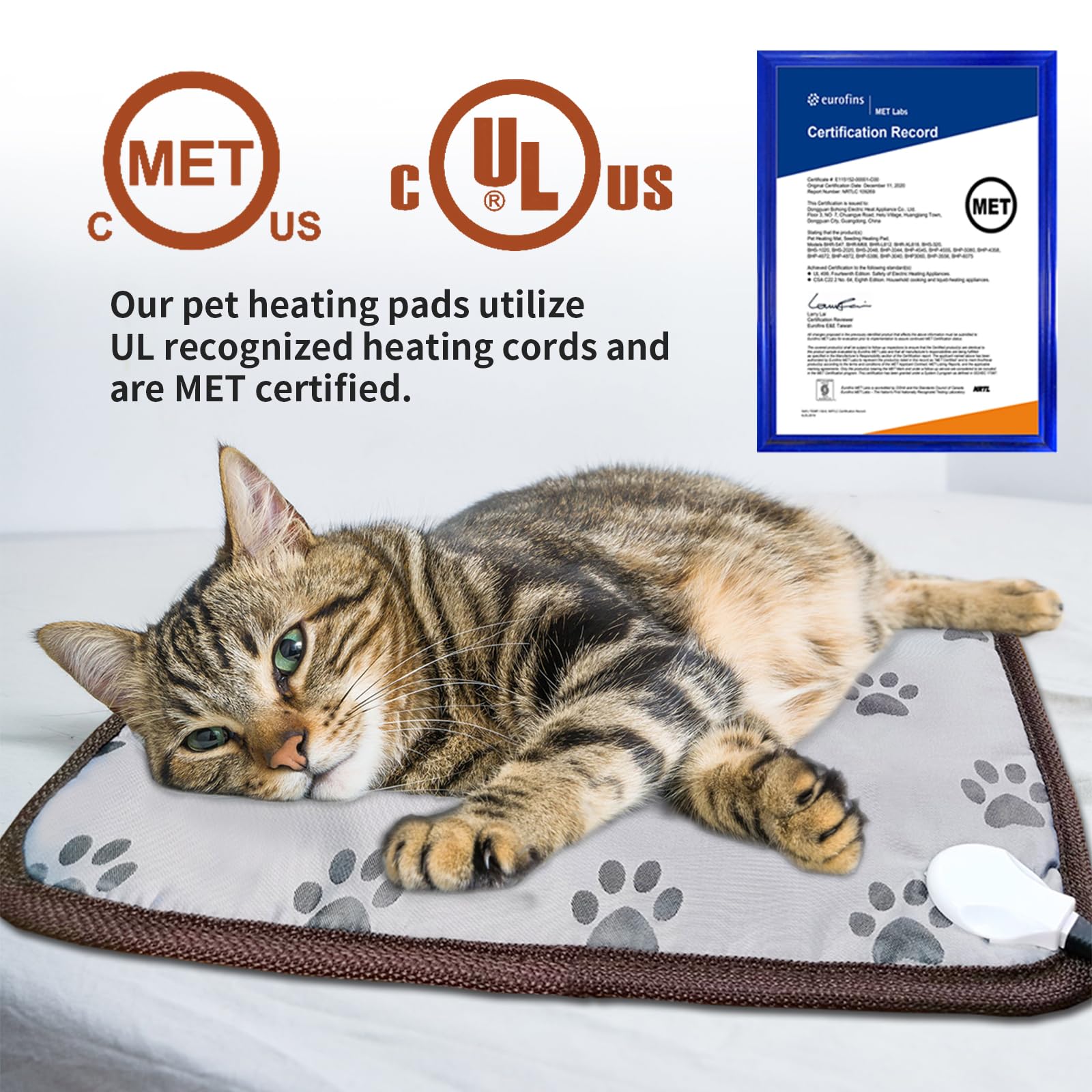 Golopet Cat Heating Pad Round-D16In Pet Heating Pads For Cats Waterproof Smart Thermostat Switch, Adjustable Heated Cat Bed,Adding Wire Rope Wires Cat Warming Pad-Paw Print