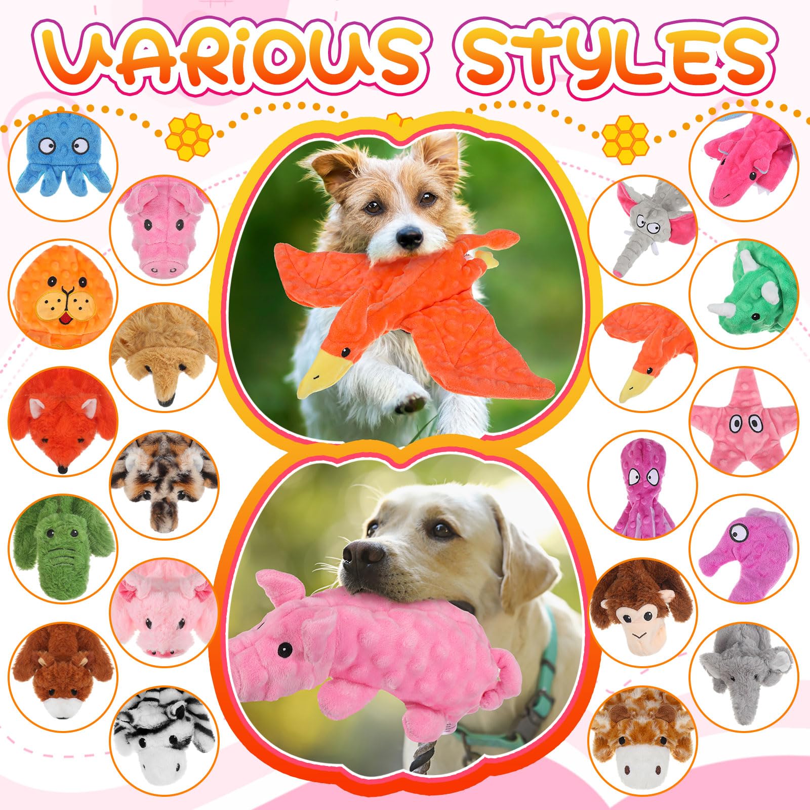 Outus 20 Pcs No Stuffing Dog Squeaky Toys Bulk For Aggressive Chewers, Crinkle Teething Chew Plush Toys For Small Medium Large P