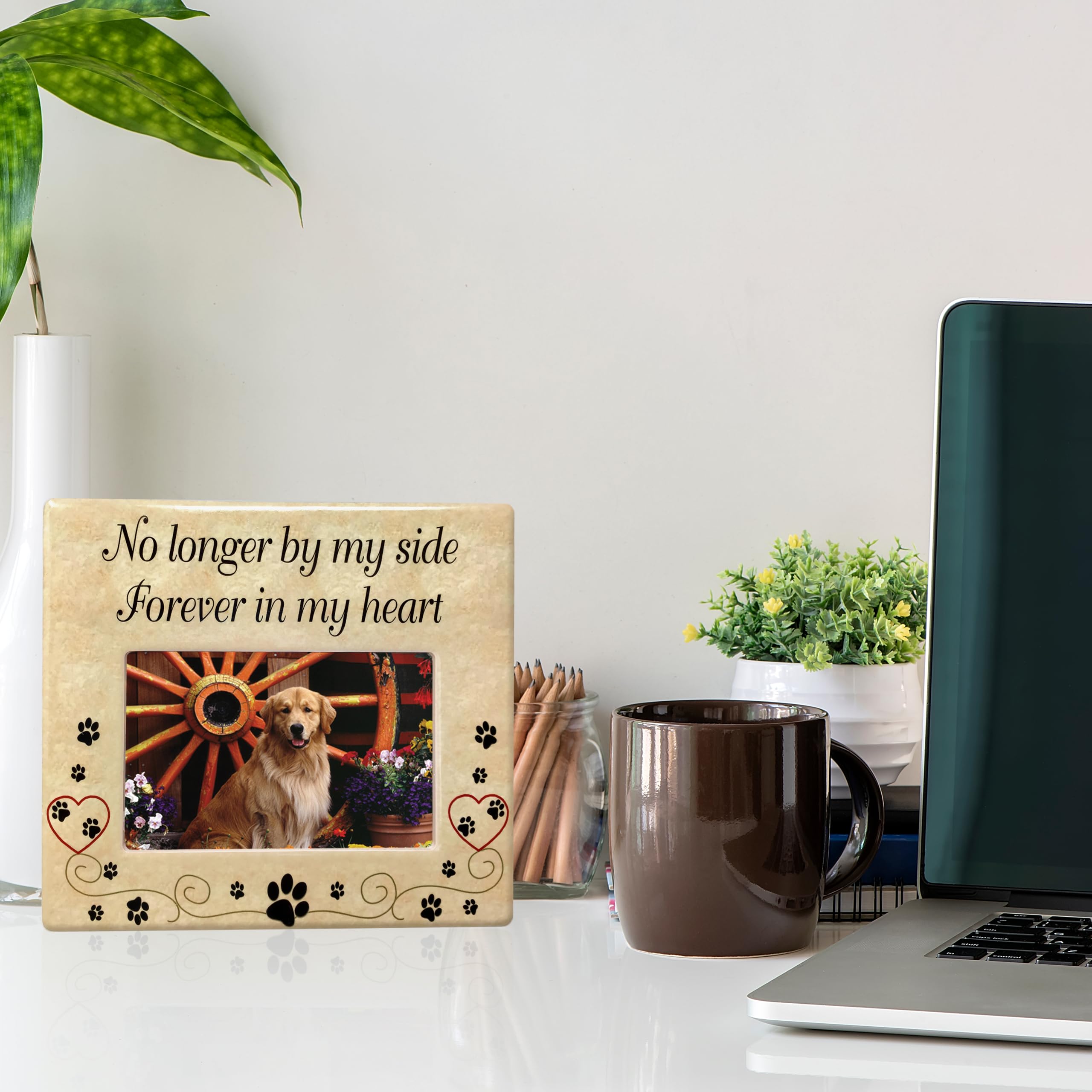 BANBERRY DESIGNS Pet Memorial Ceramic Picture Frame - Set of 2 - No Longer By My Side - Forever in My Heart - Pet Loss Gift - Ph