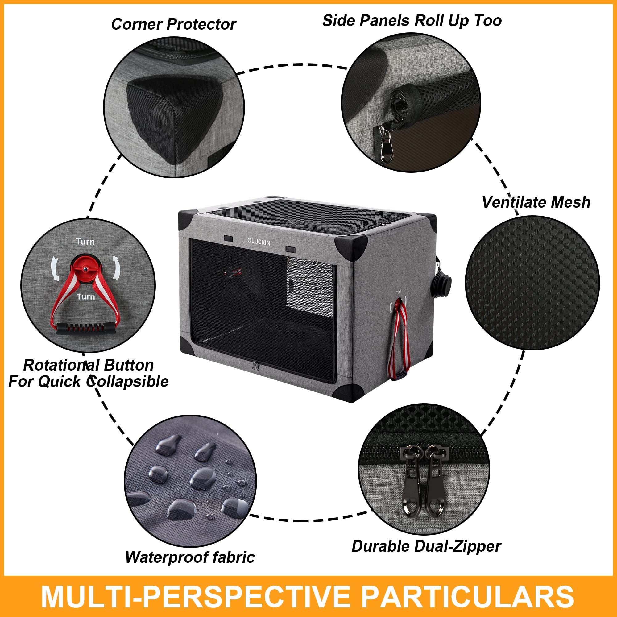 Popup Portable Collapsible Dog Crate With Mesh Mat - Folding Soft Pet Carrier Kennel For Indoor And Outdoor Medium 26 Inch, Soft Travel Cat Cage, Gray