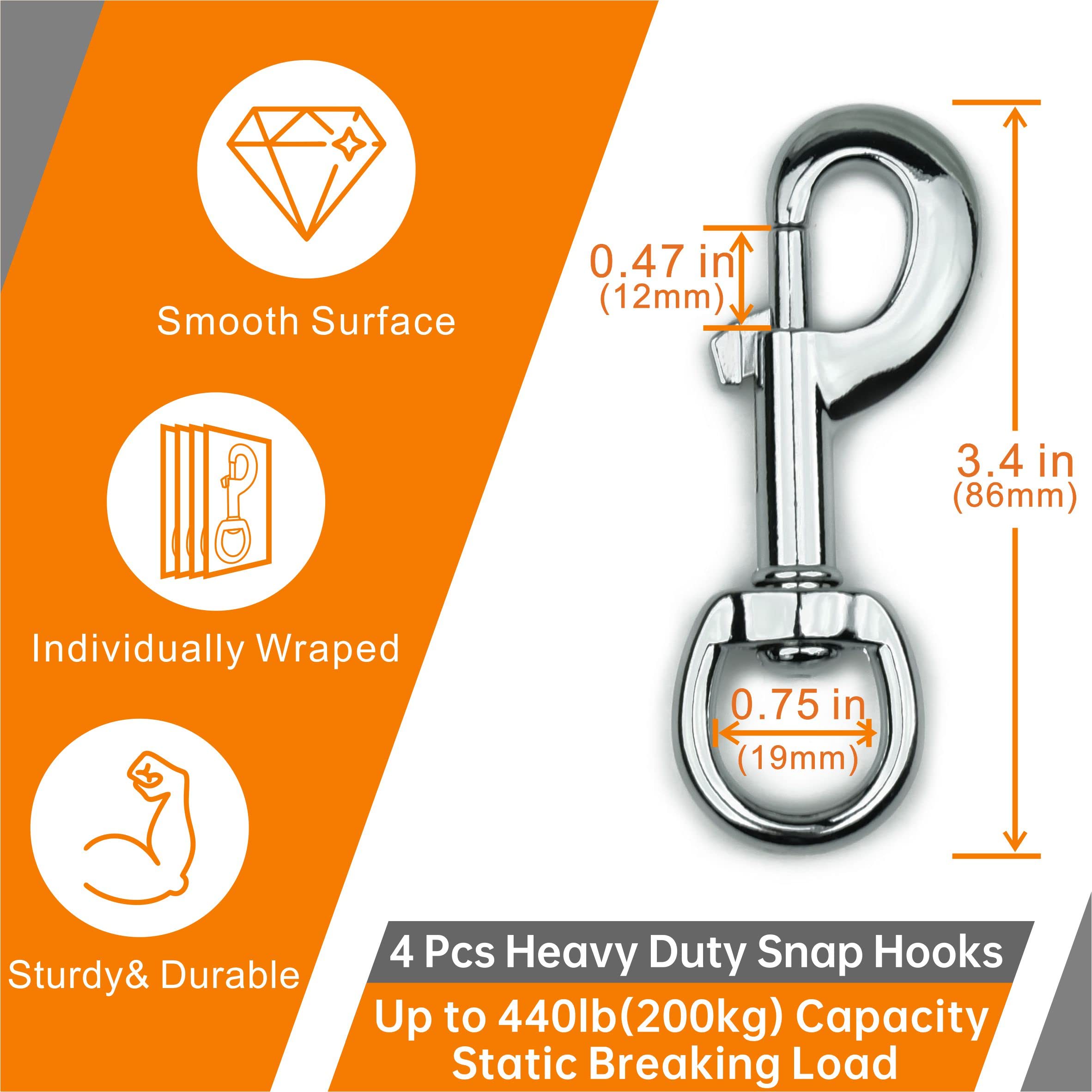 Garwor 4Pcs Heavy Duty Chrome Swivel Snap Hooks With Spring,Flag Hooks 0.77'X3.38',Pet Buckle Multipurpose Dog Leashes Key Cha