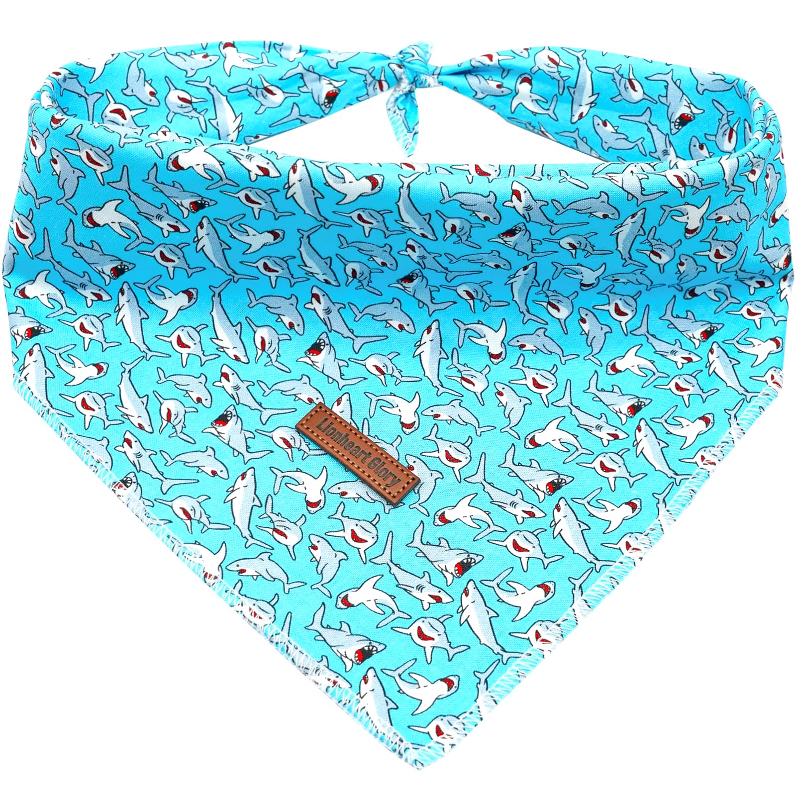 Lionheart Glory Bandana - Washable Soft Blue Scarf With Shark Print, Adjustable For Small Medium Large Dogs