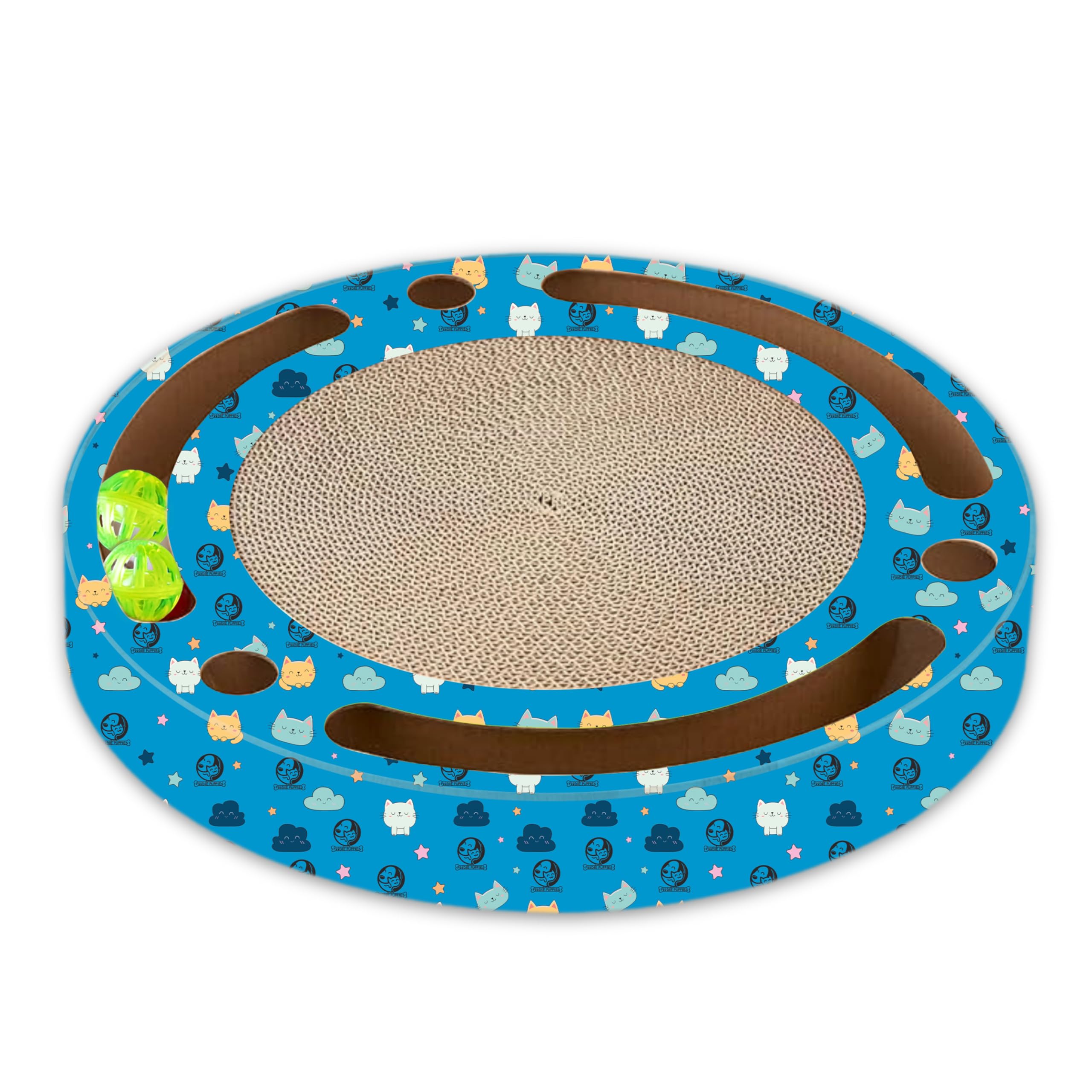 Foodie Puppies Scratching Pad With Catnip For Cats & Kittens (Circle Track  Large 43 X 43 X 5.5 Cm) | Corrugated Rolling Bells 