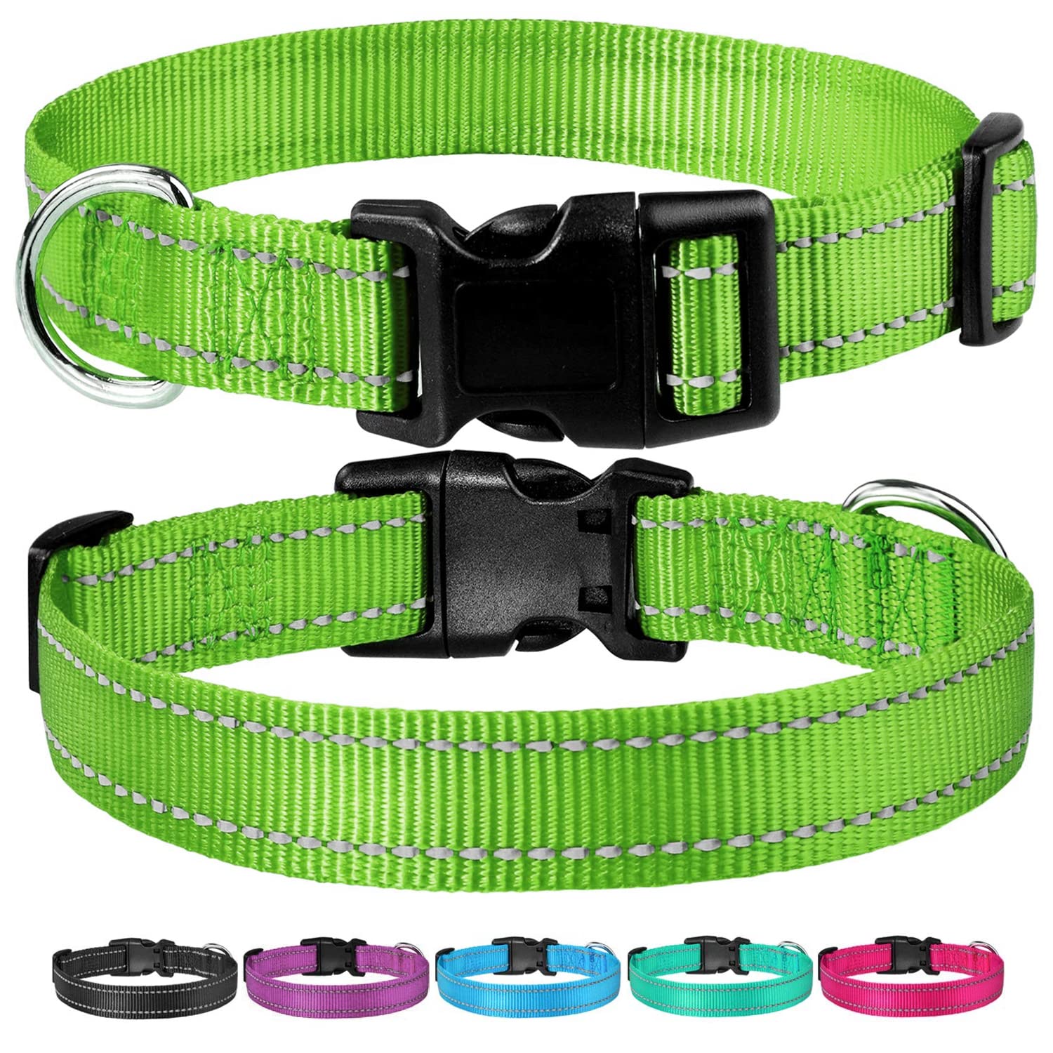 Reflective Dog Collar With Buckle Adjustable Safety Nylon Collars For Small Medium Large Dogs, Grass Green Xs