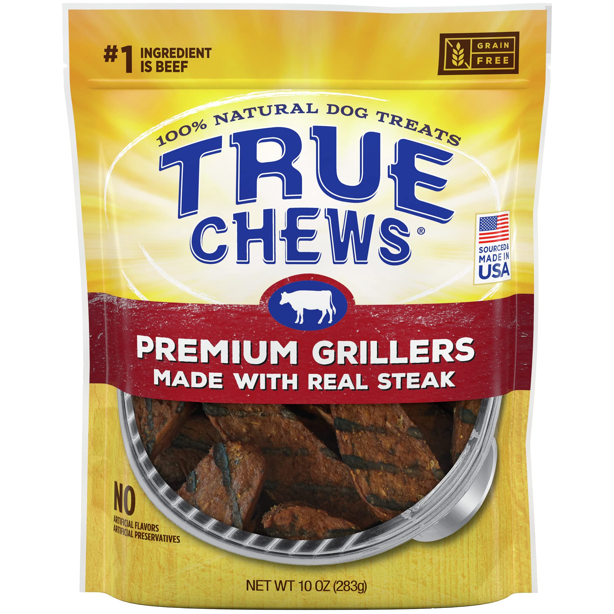 Blue Buffalo True Chews Premium Grillers Natural Dog Treats, Steak 10 oz bag