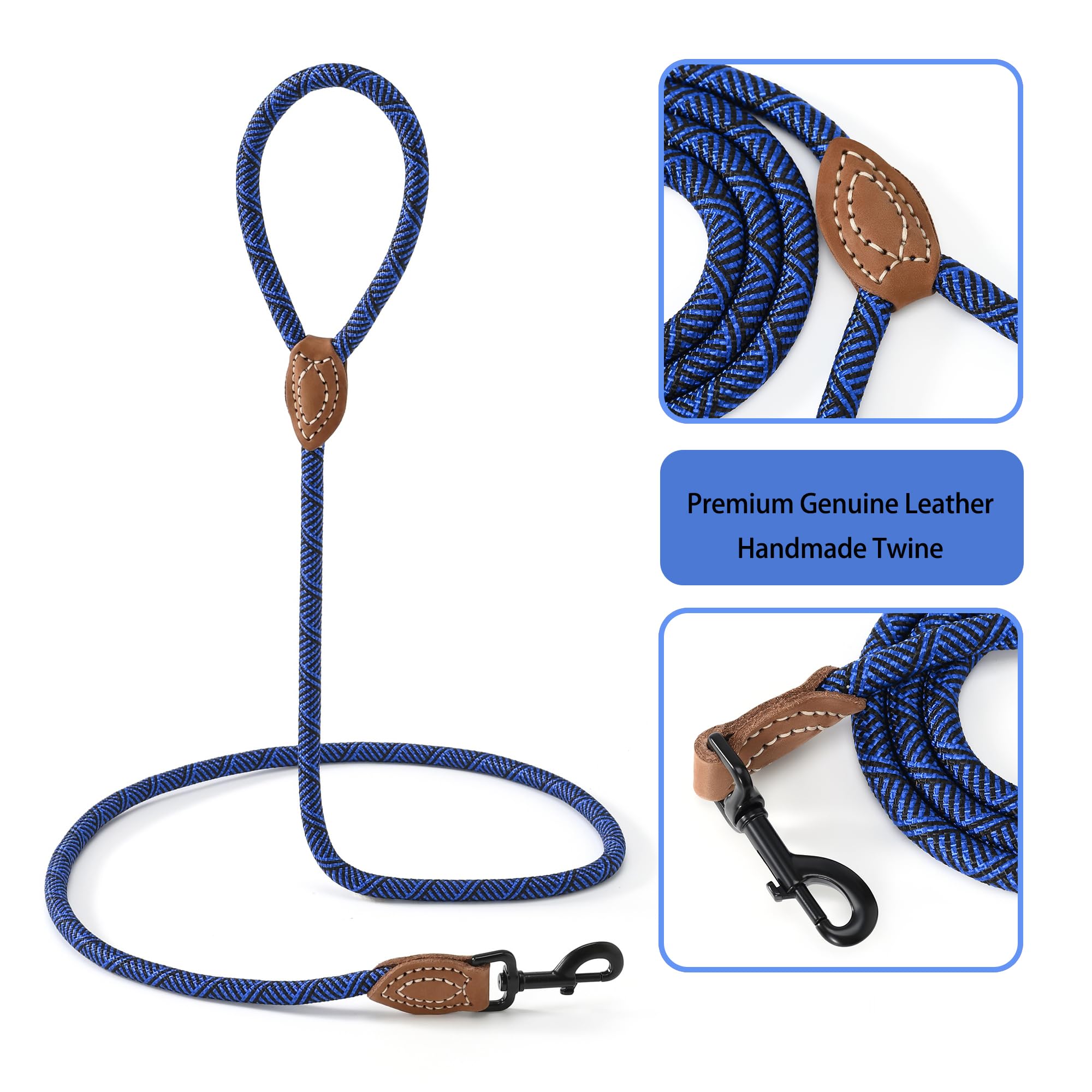 Mile High Life Mountain Climbing Dog Rope Leash, Blue, 60 Inch, Heavy Duty Metal Clasp, Nylon Material