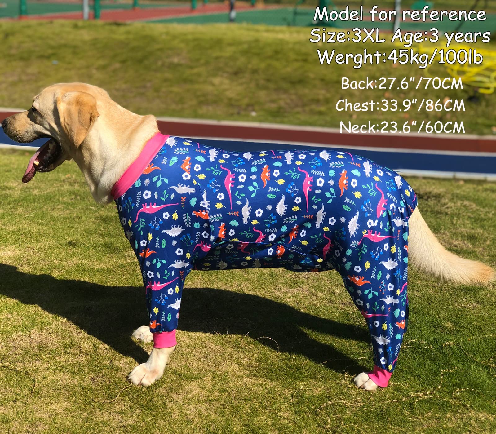 Pripre Dinosaur Printed Dog Recovery Suit - Long Sleeve Shirts Soft Pajamas Onesie Jumpsuit Prevent Licking & Shedding - Navy, 2