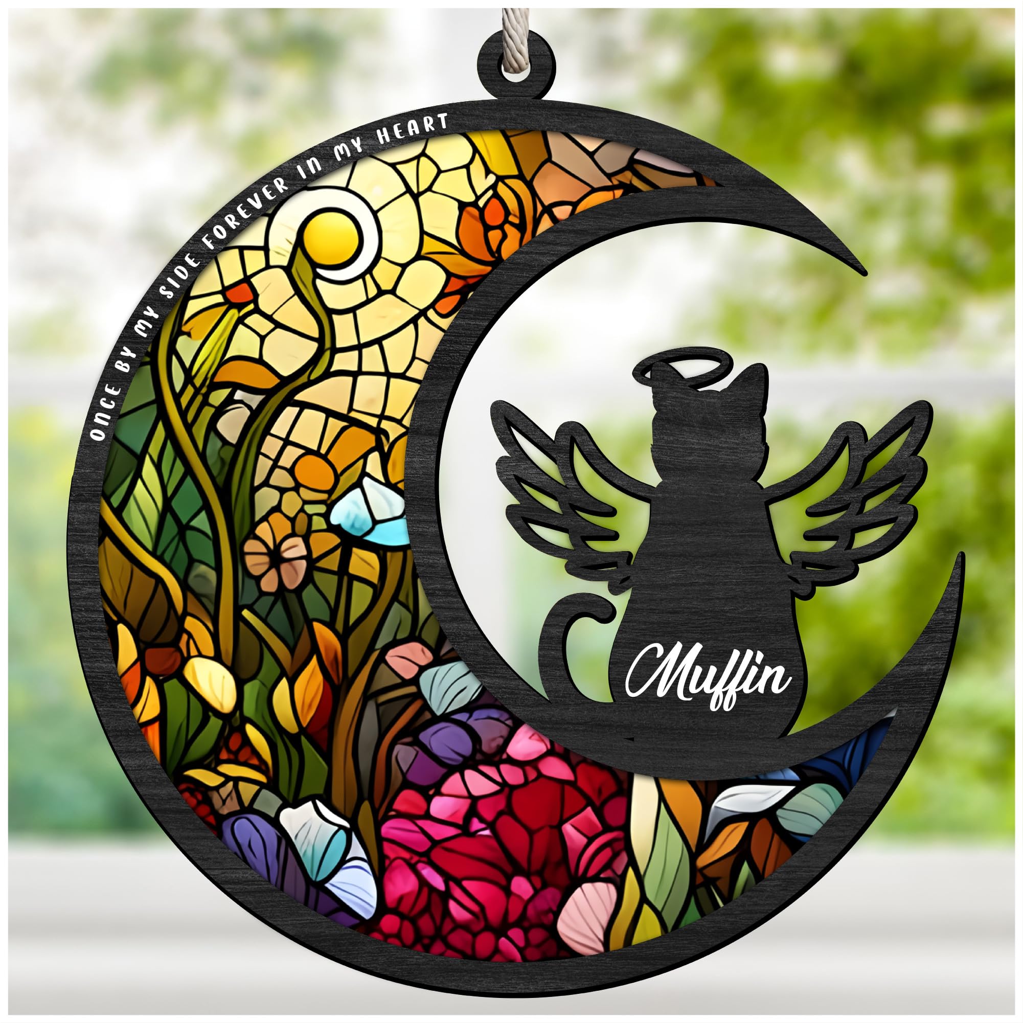 Cat Memorial Suncatcher For Windows Stained Glass,Pet Sympathy Gift To Memorialize The Loss,Unique Angel Cat Statue Suncatchers With Personalized Decorations