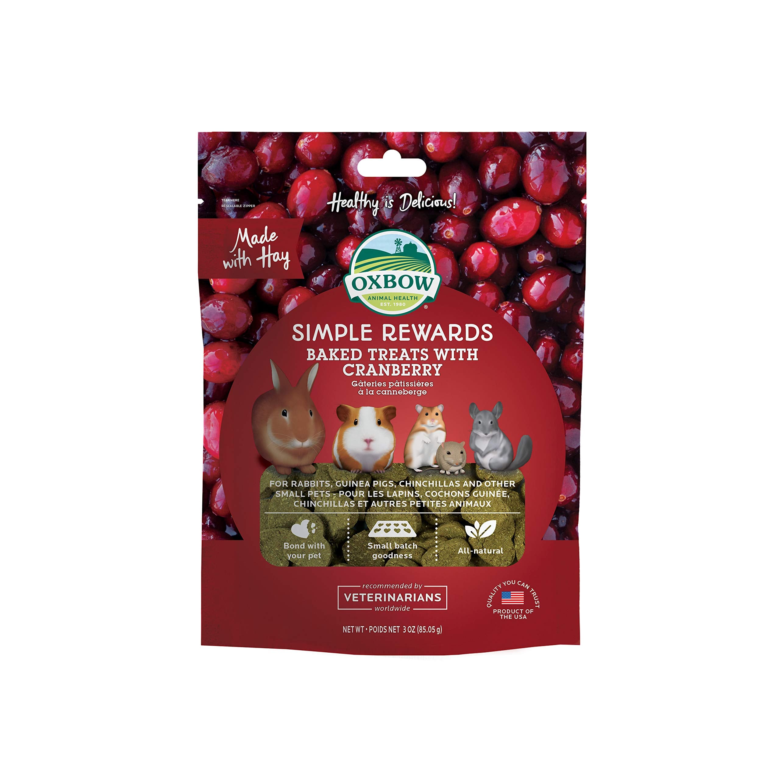 Oxbow Simple Rewards Baked Treats with Cranberry and Hay for Rabbits, Guinea Pigs, Chinchillas, and Small Pets