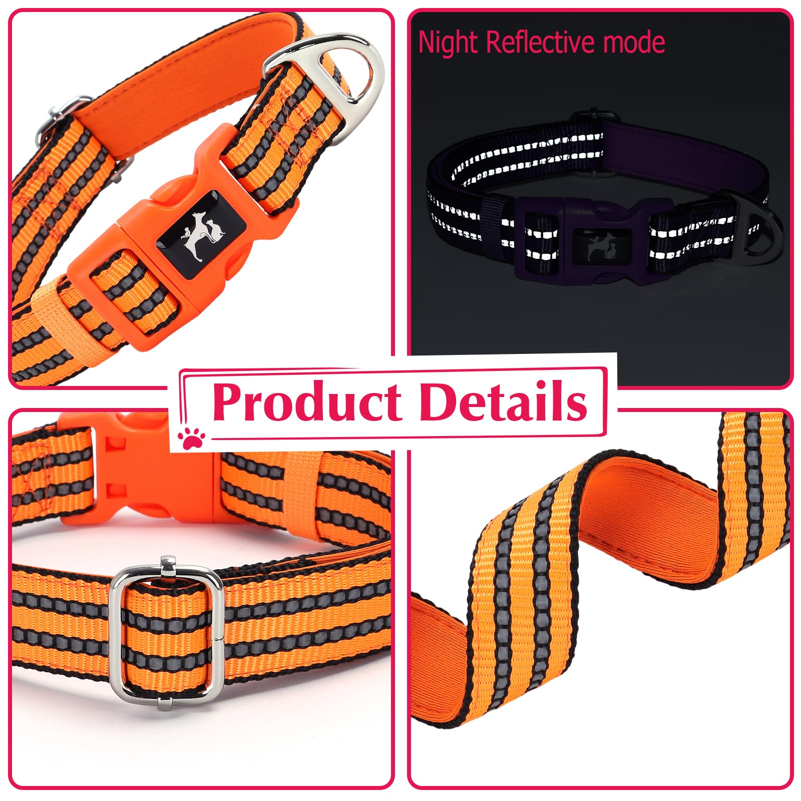 Onefojojo Extra Large Reflective Dog Collar,Adjustable Soft Neoprene Breathable Quick Release Basic Dog Collars For Medium Large