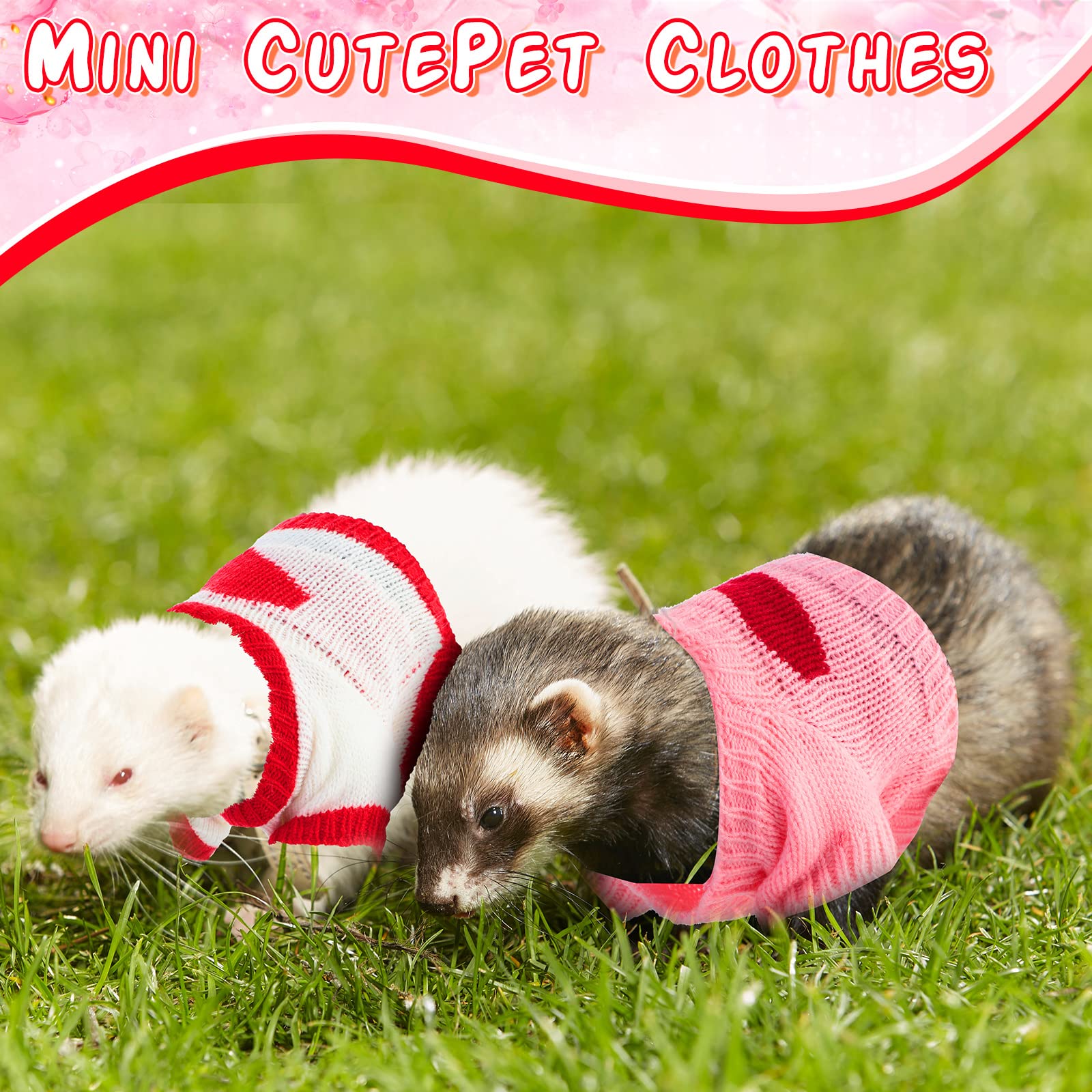 4 Pcs Ferret Clothes Hamster Sweater Guinea Pig Clothes Bunny Costume Knitted Sweatshirt for Warm Winter Valentine Christmas Ves