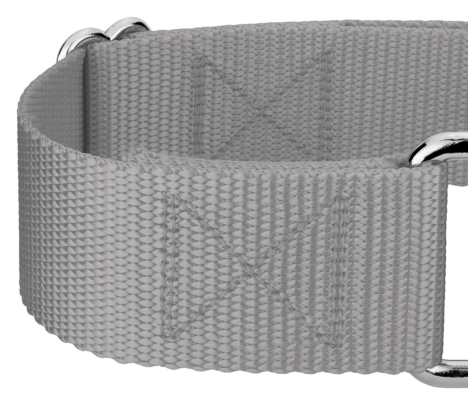 Country Brook Petz - Vibrant 15 Color Selection - Martingale Heavyduty Nylon Dog Collar (Large, 1 1/2 Inch Wide, Silver)