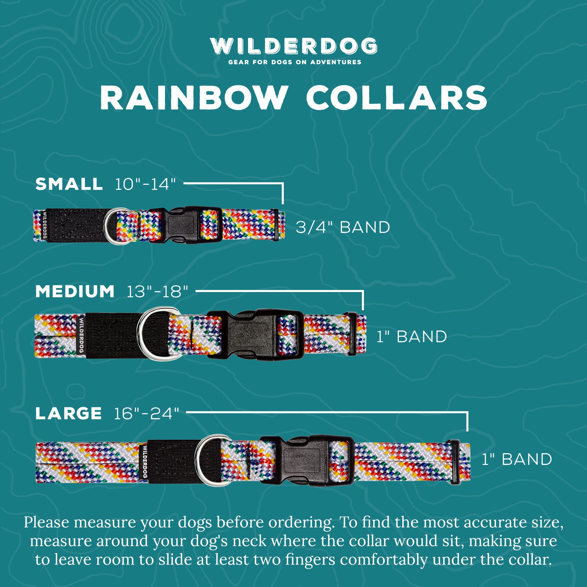 Wilderdog Climbing Rope Dog Collar - Outdoor Durable Climbing Rope Design With Heavy-Duty Secure Hardware For Safety - Adjustable To Fit 13'-18' Around With A 1' Band - Medium - Rainbow