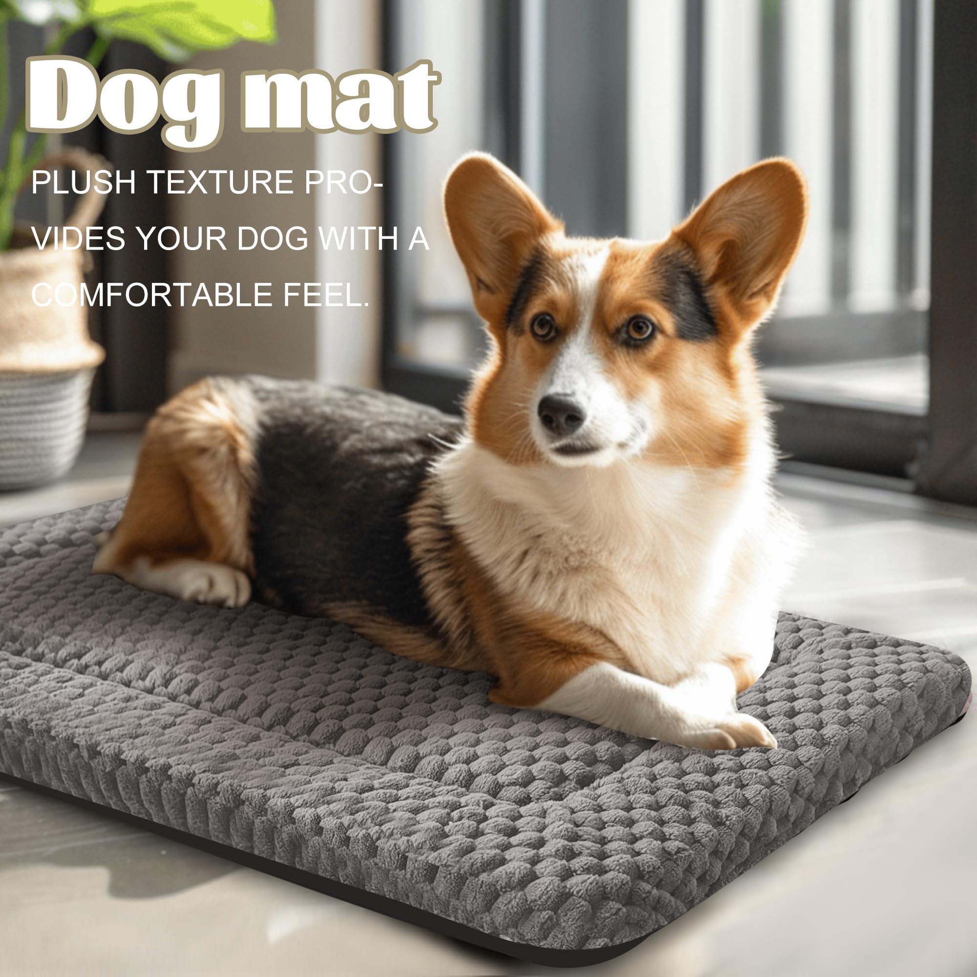 Dog Bed Crate Mat, Soft Durable Washable Anti-Slip Kennel Pad for Dogs & Cats, Reversible (Light Gray, M(30*20*1.5))