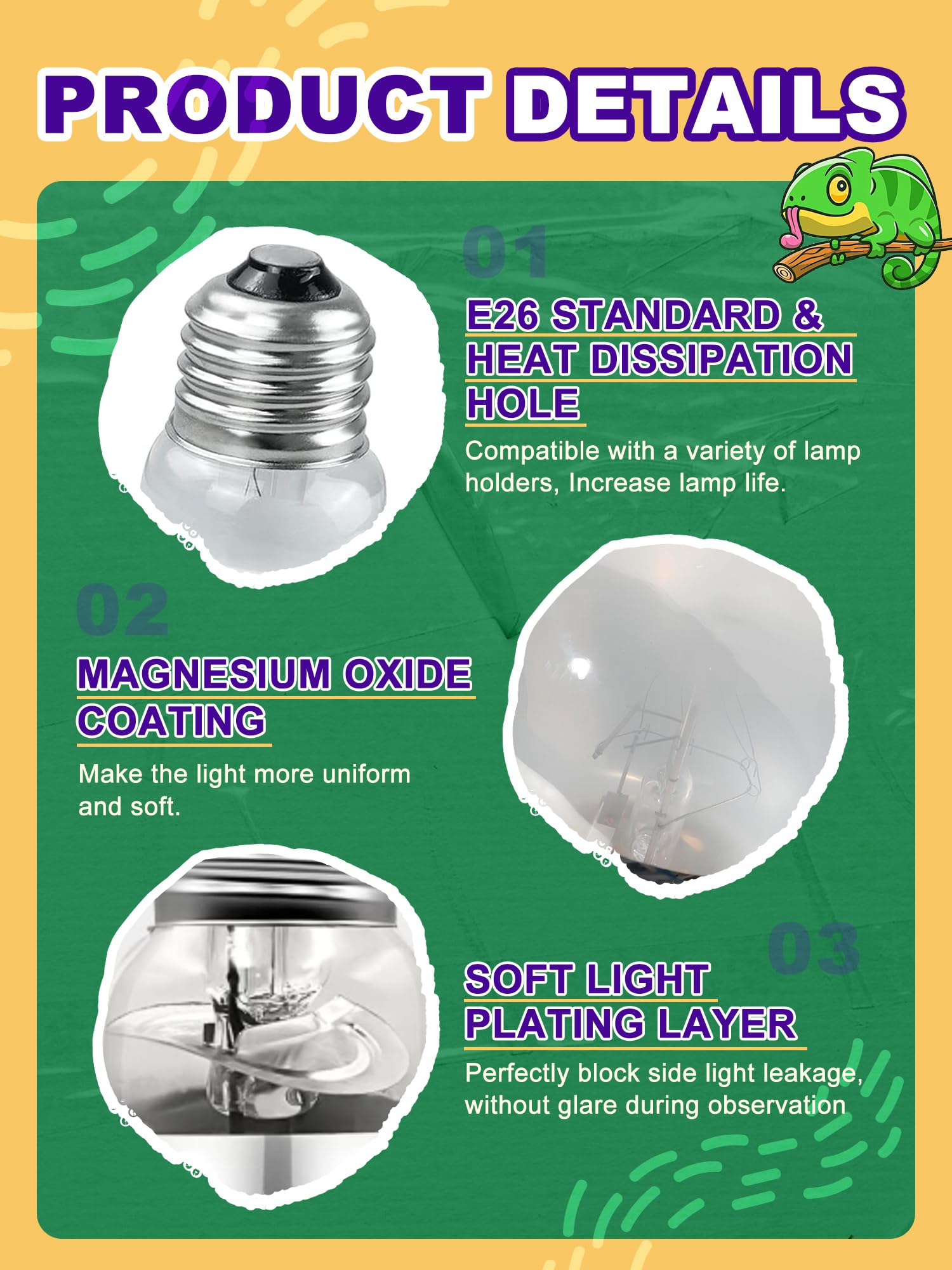 Heat Lamp Bulb, 125 Watt Pack Of 2 Full Spectrum Uva Uvb Reptile Heat Bulb, Basking Spot Light, Simulate Natural Sun Light For R