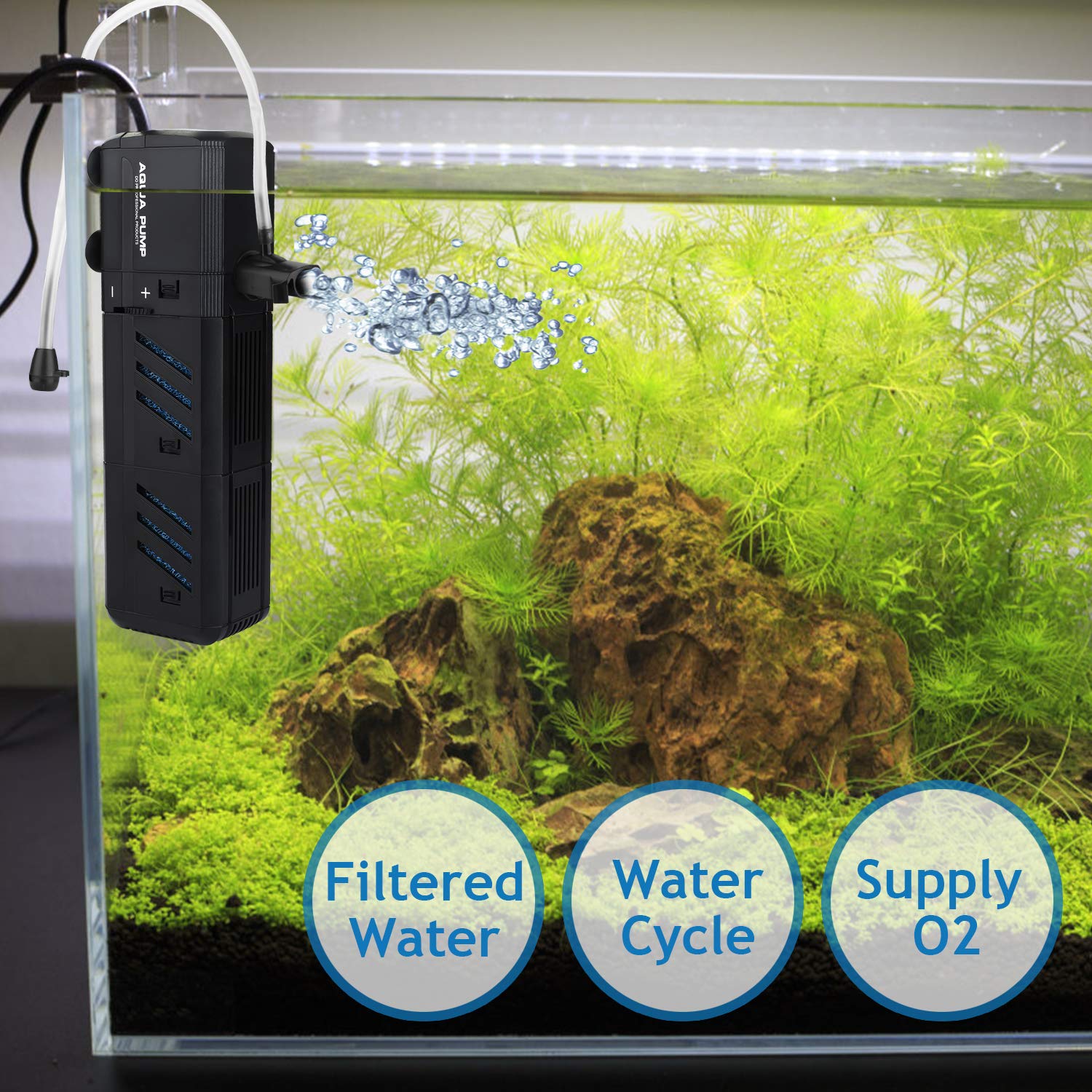 No.17 Submersible Aquarium Internal Filter 12W, Adjustable Fish Tank Filter With 320 Gph Water Pump For 50-150 Gallon Fish Tank