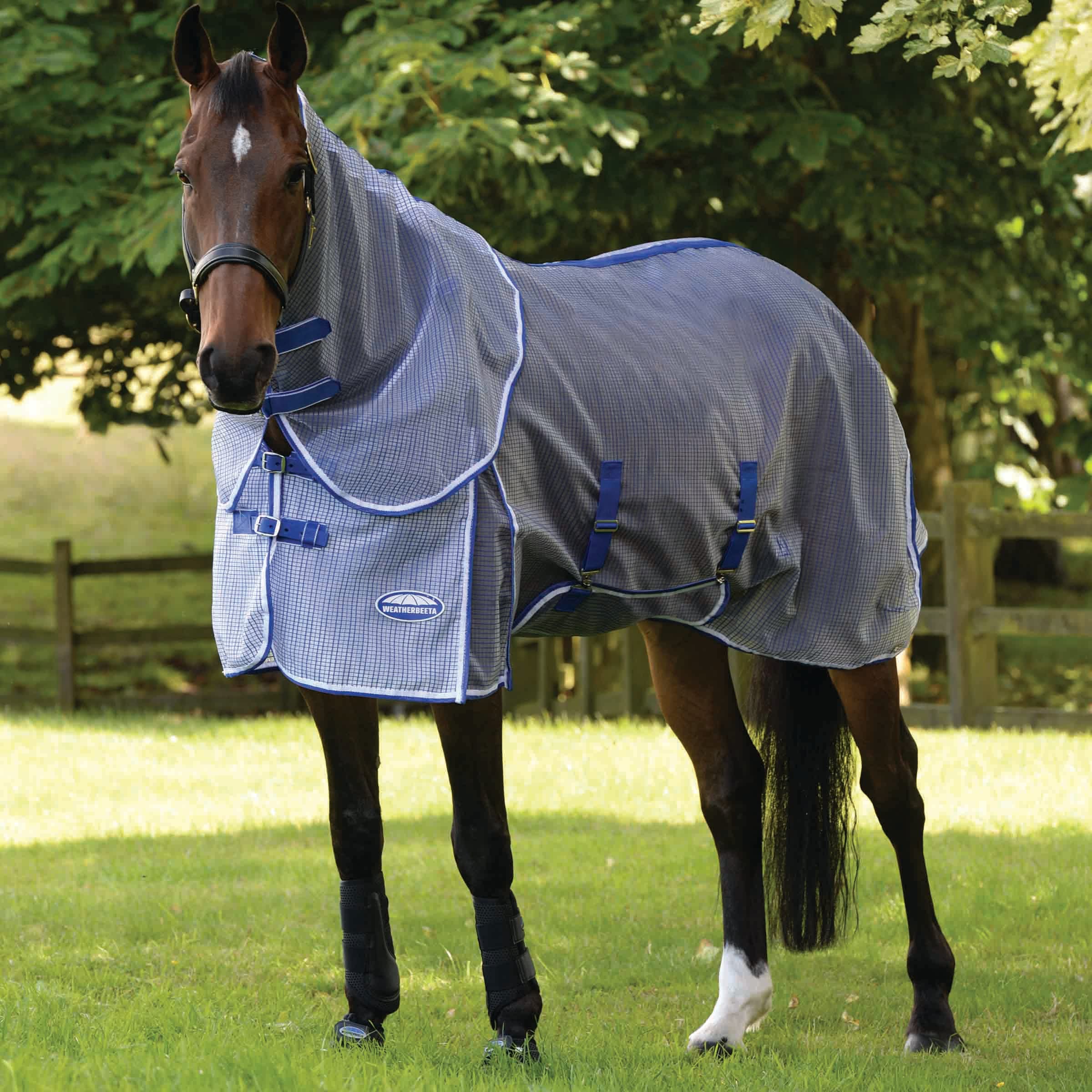Weatherbeeta Comfitec Ripshield Plus With Belly Wrap Detach A Neck, White/Blue, 84''