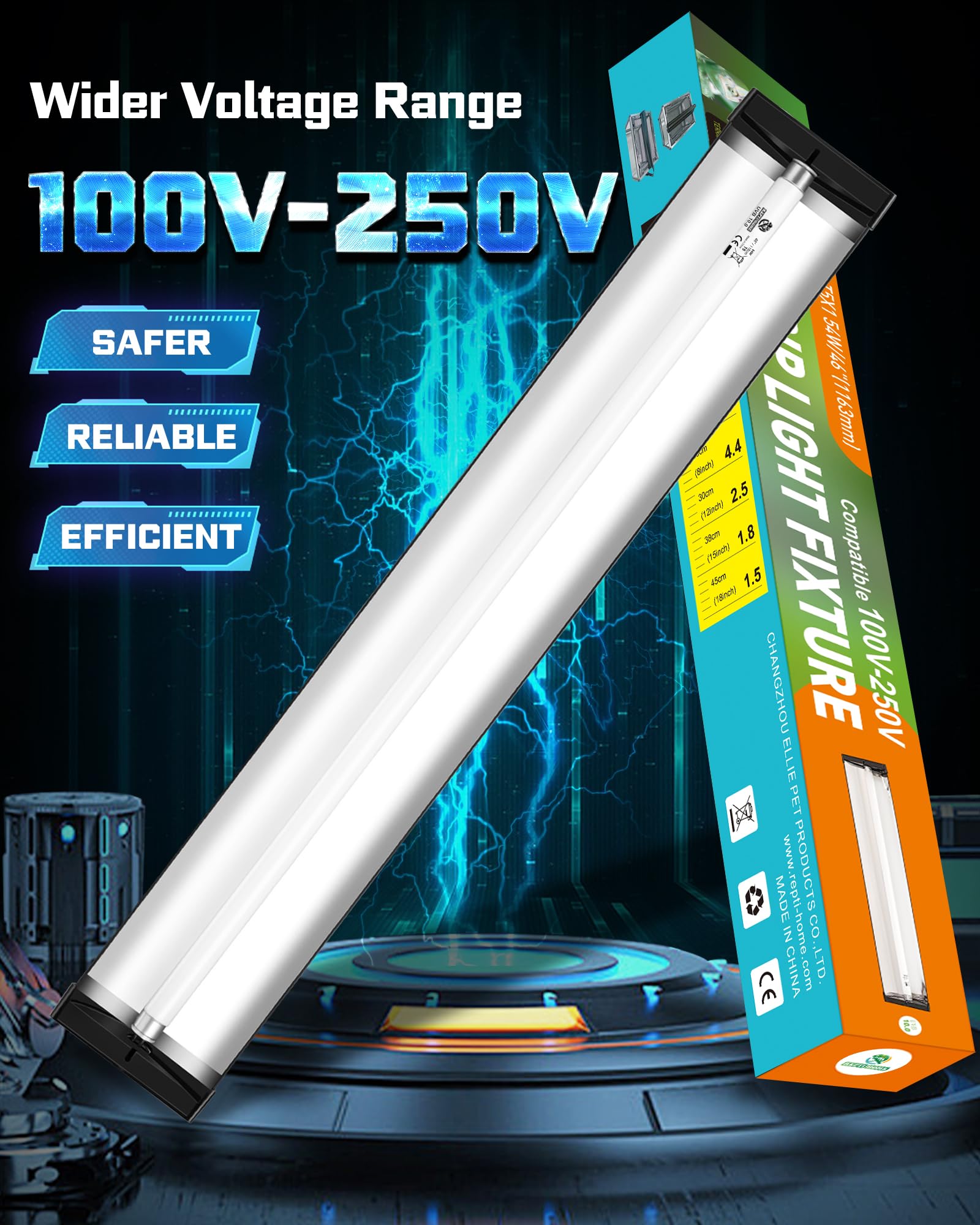 Repti Home T5 Uva Uvb Reptile Light Combo Kit(100V-250V Wide Voltage), Reptile Light Fixture With Uvb 10.0 Fluorescent Tube, 54W