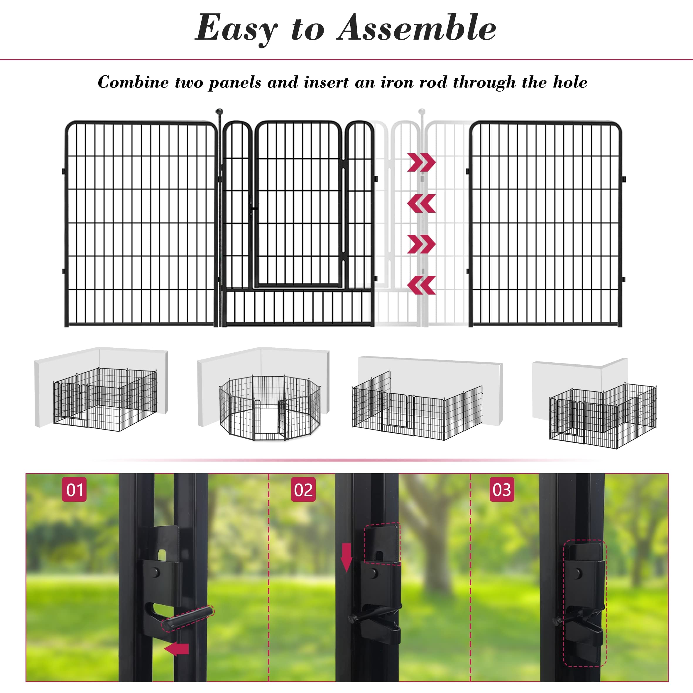 Jhsomdr Dog Playpen 40 Inch 30 Panels Indoor Outdoor Dog Pen For Large/Medium/Small Dogs Heavy Duty Metal Dog Fence Outdoor For