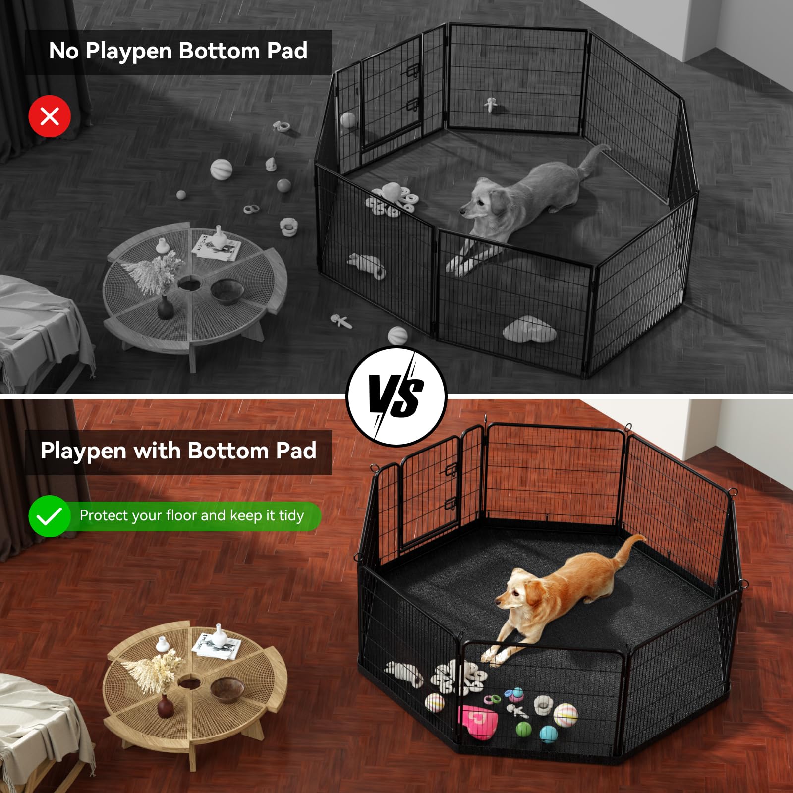 Pjyucien Dog Playpen Bottom Pad - Stabilize The Dog Play Pen, Easy To Clean And Waterproof, Fits Most 8 Panels 32 Inch Width Met