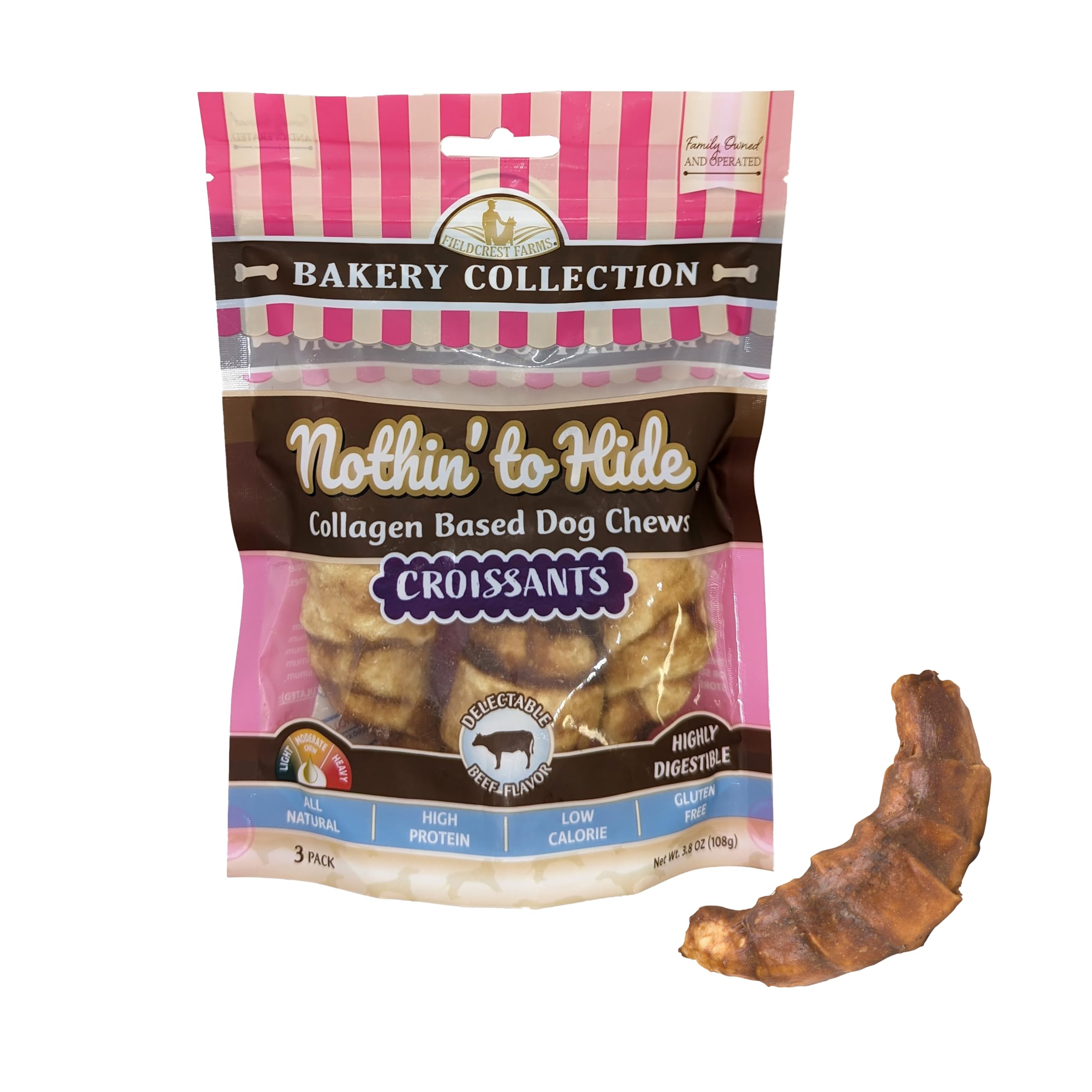 Nothin to Hide Collagen-Based Dog Chews Croissants, Beef Flavor, Easily Digestible, Supports Skin, Coat, Joints & Muscles, for 