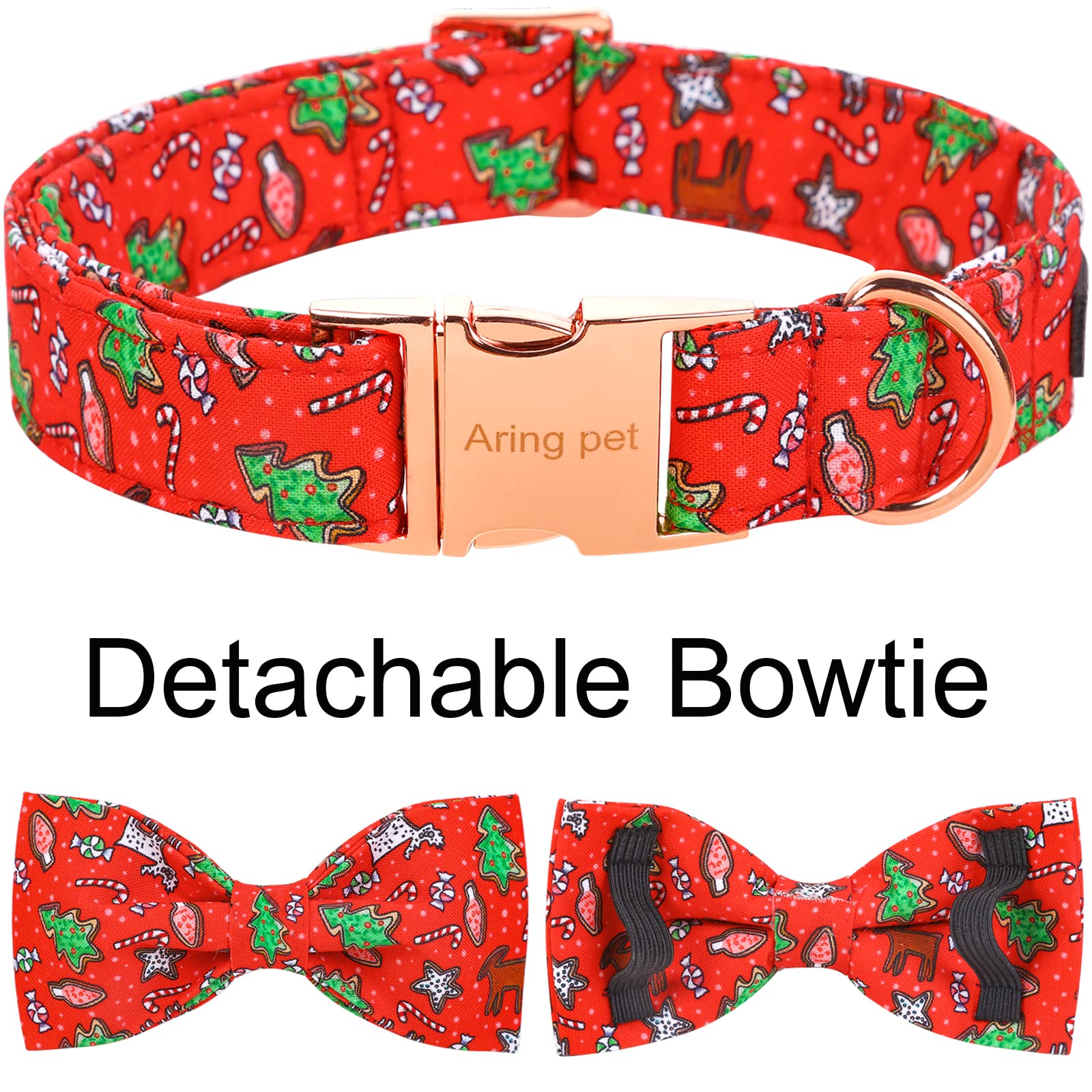 Aring Pet Christmas Dog Collar, Cotton Red Dog Collar With Bow, Adjustable Christmas Tree Bowtie Dog Collar With Metal Buckle Fo