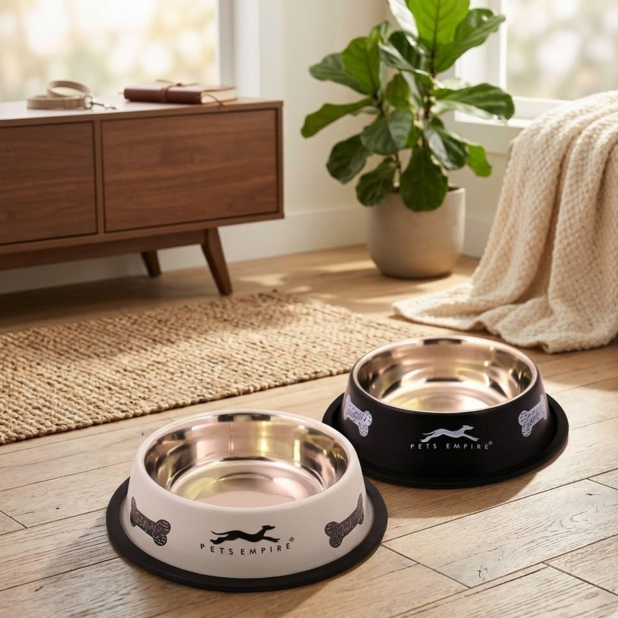 Pets Empire Stainless Steel Dog Feeding Bowl, Grey Colour, Medium (Black & Grey)