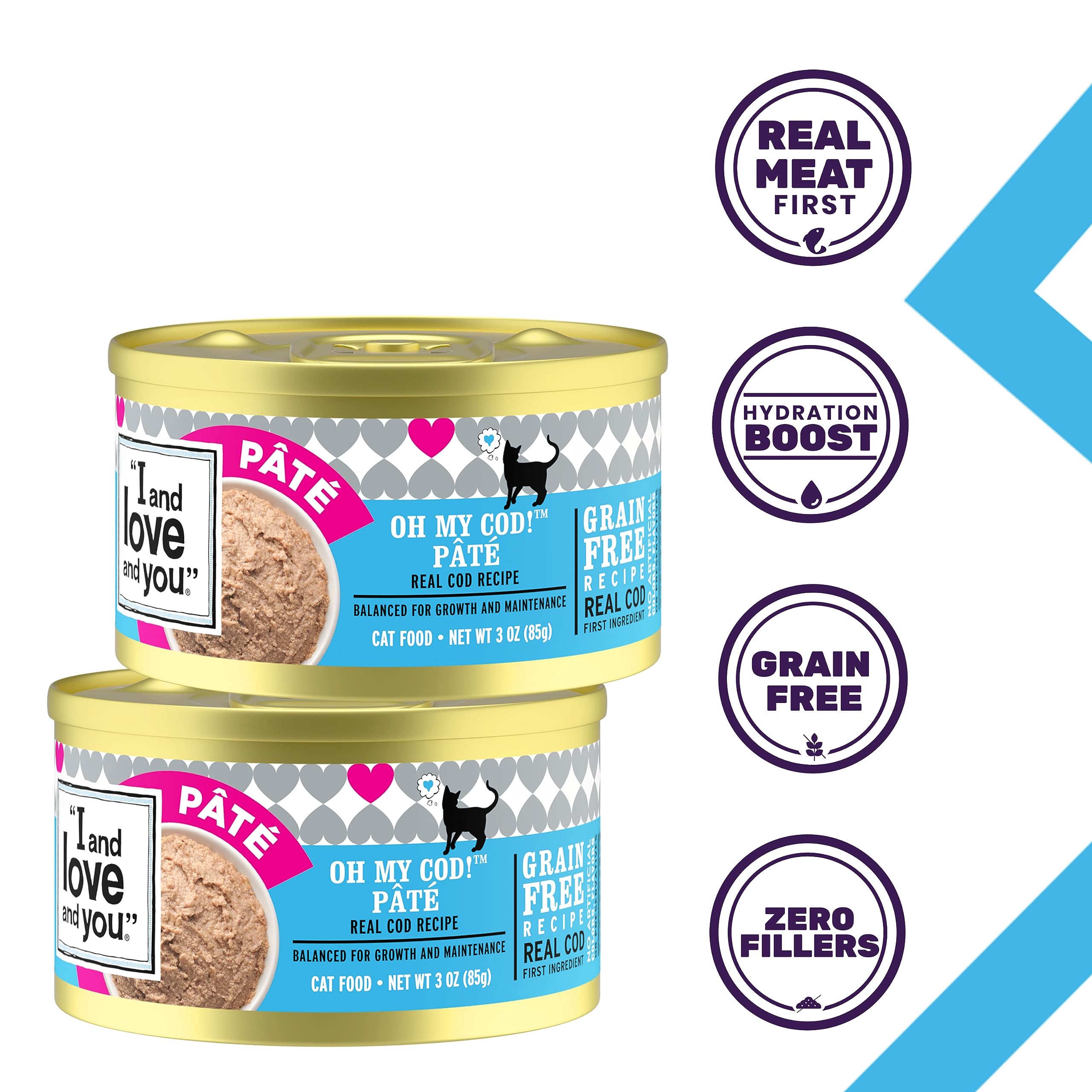 I and Love and You Wet Cat Food, Oh My Cod Pâté, Grain Free, Filler Free, 3oz Pack of 4 Cans