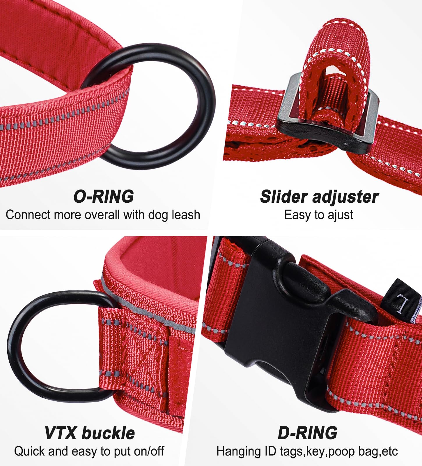 Qifbyfb No Pull Dog Harness - Medium Large, Reflective, Escape Proof, Adjustable, Red