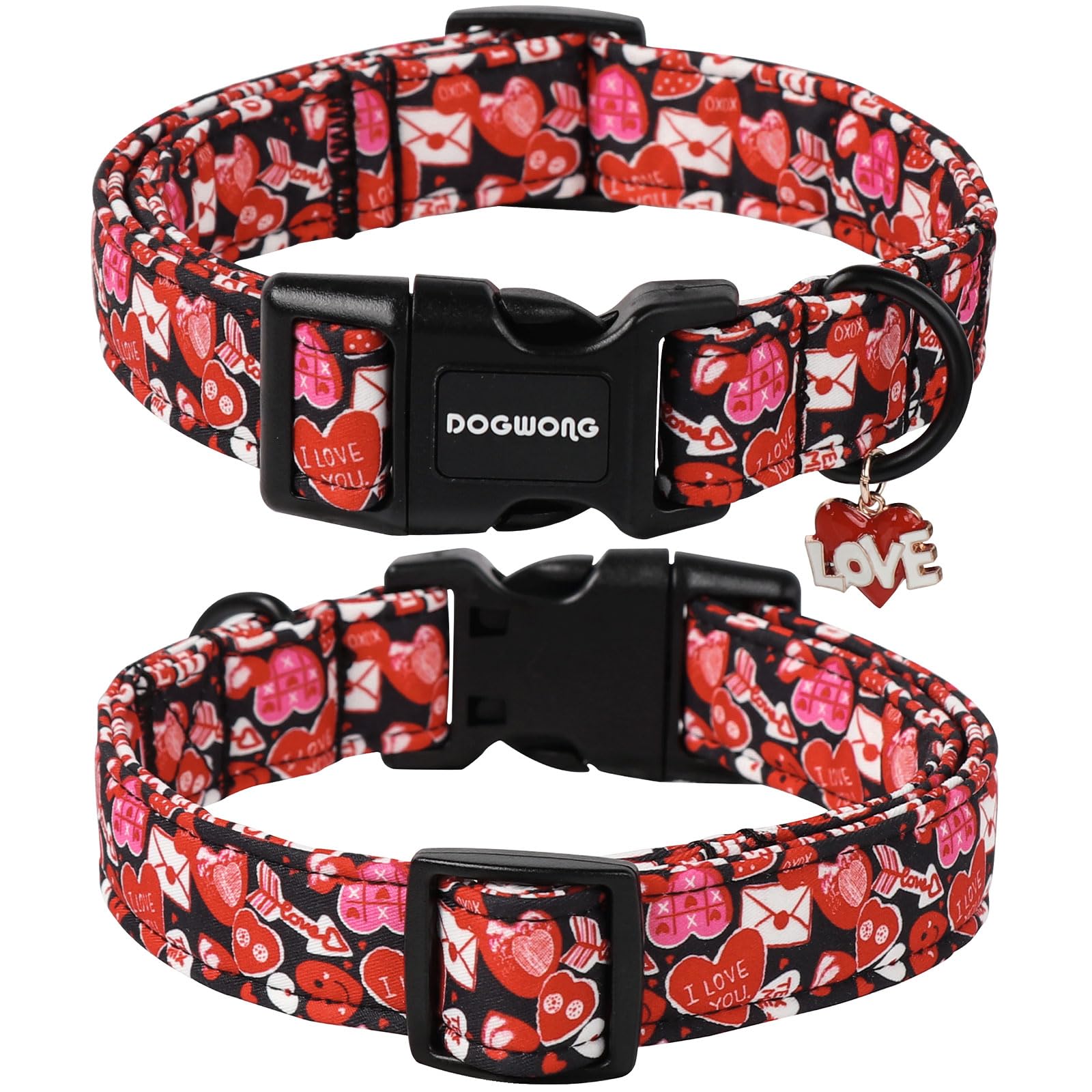 Dogwong Valentine Dog Collar- Cute Red Heart Dog Collars Adjustable Durable Designer Valentines Day Dog Collar For Small Medium