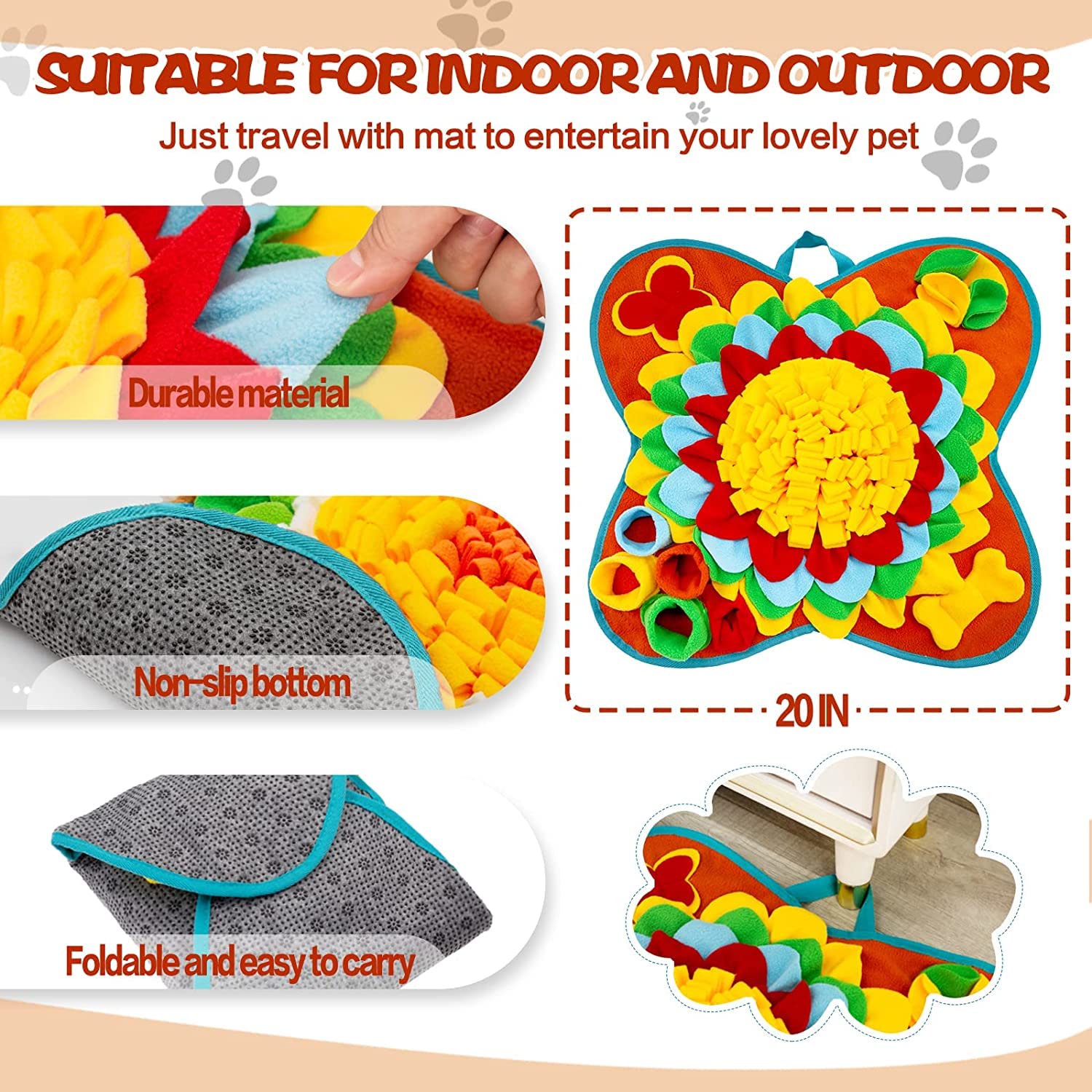Tesitehi Snuffle Mat for Dogs Pet Treats Feeding for Small Medium Breed Dogs Non-Slip Interactive Dog Puzzle Toys Encourages Nat