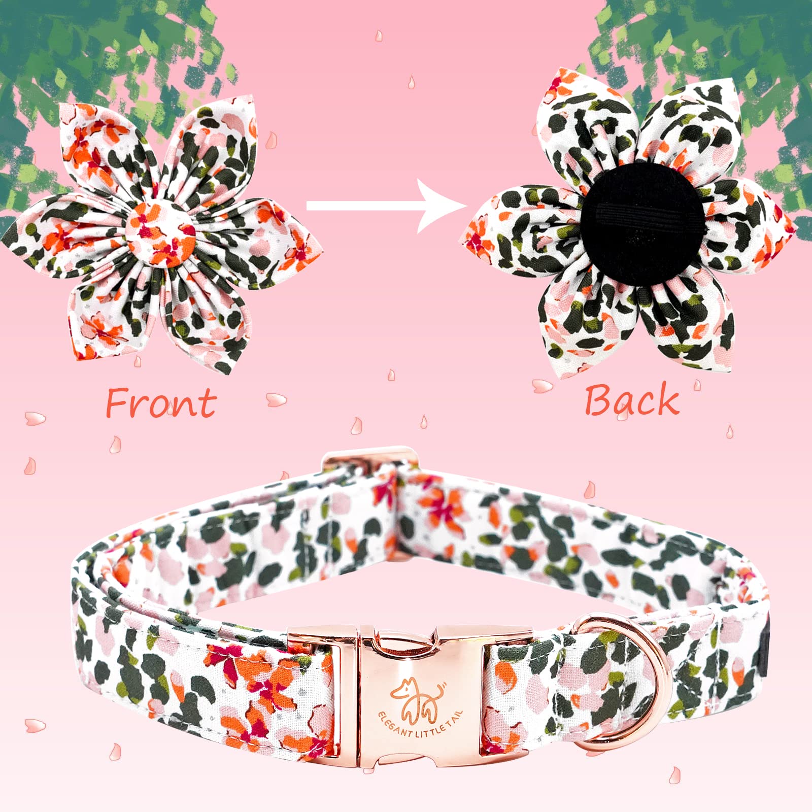 Elegant little tail Dog Collar, Dog Collar with Bowtie, Spring Flower Cute Pink Pet Collar Bow Dog Collars Adjustable Dog Collar