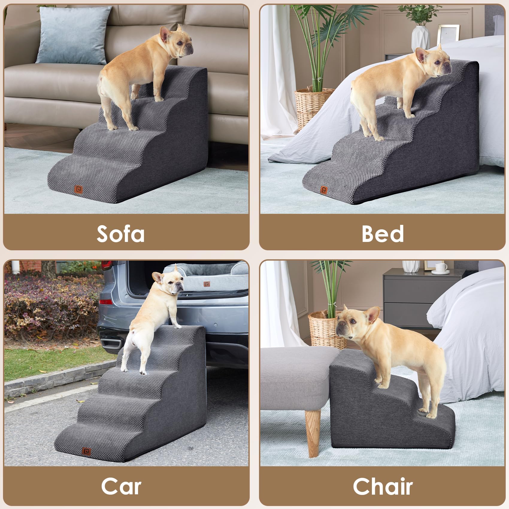 Eheyciga Curved Dog Stairs Ramp For High Beds 19.7' H, 4-Step Dog Steps For Small Dogs And Cats, Pet Stairs For High Bed Climbing, Non-Slip Balanced Pet Step Indoor, Grey