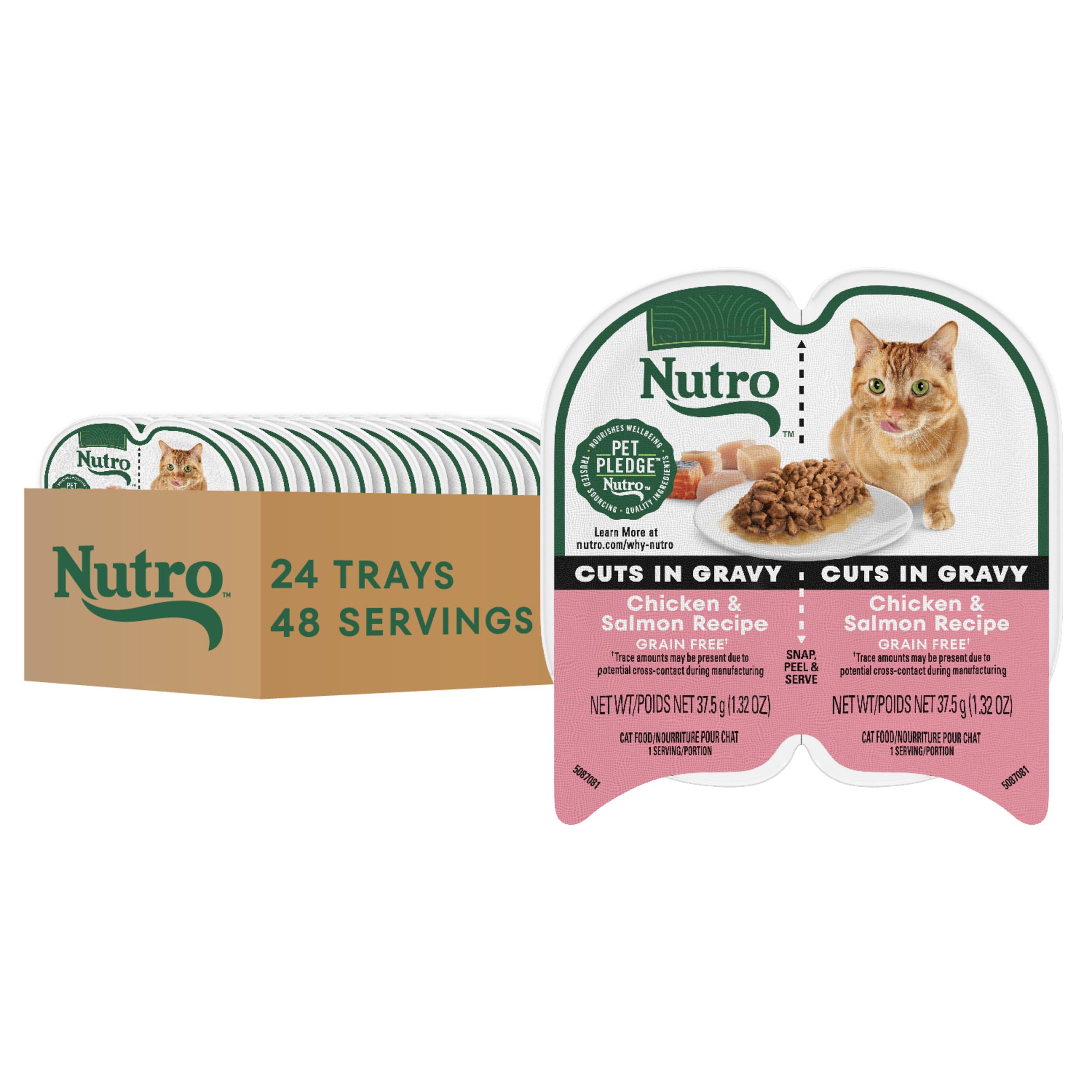 Nutro Perfect Portions Wet Cat Food Cuts in Gravy Chicken & Salmon Recipe, 2.64 oz Twin-Pack Trays (24 Count, Pack of 1)