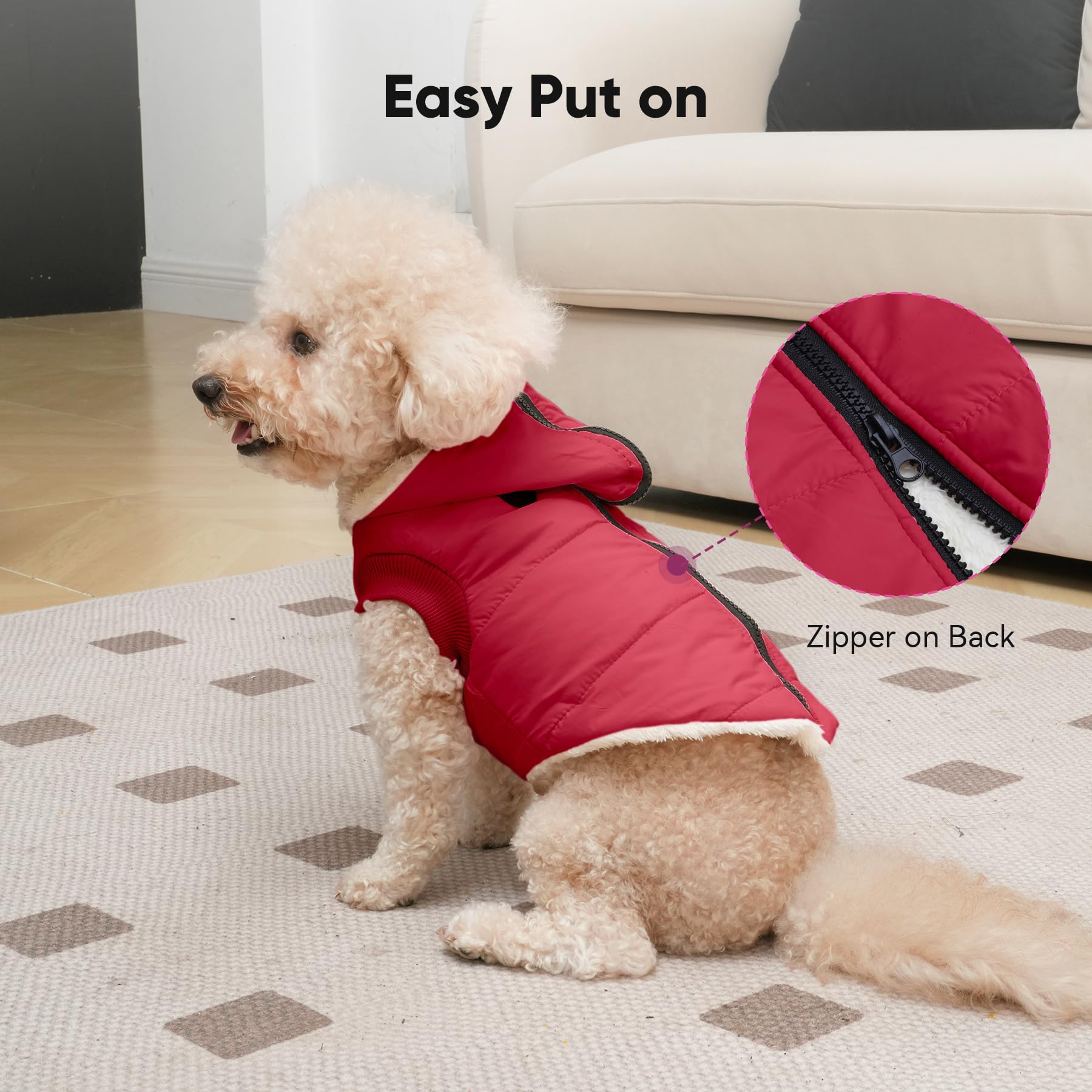 Vecomfy Fleece Lining Dog Hoodie With Harness Built In,Extra Warm Large Dog Jacket In Winter Doggie Coats With Hooded,Red Xxl