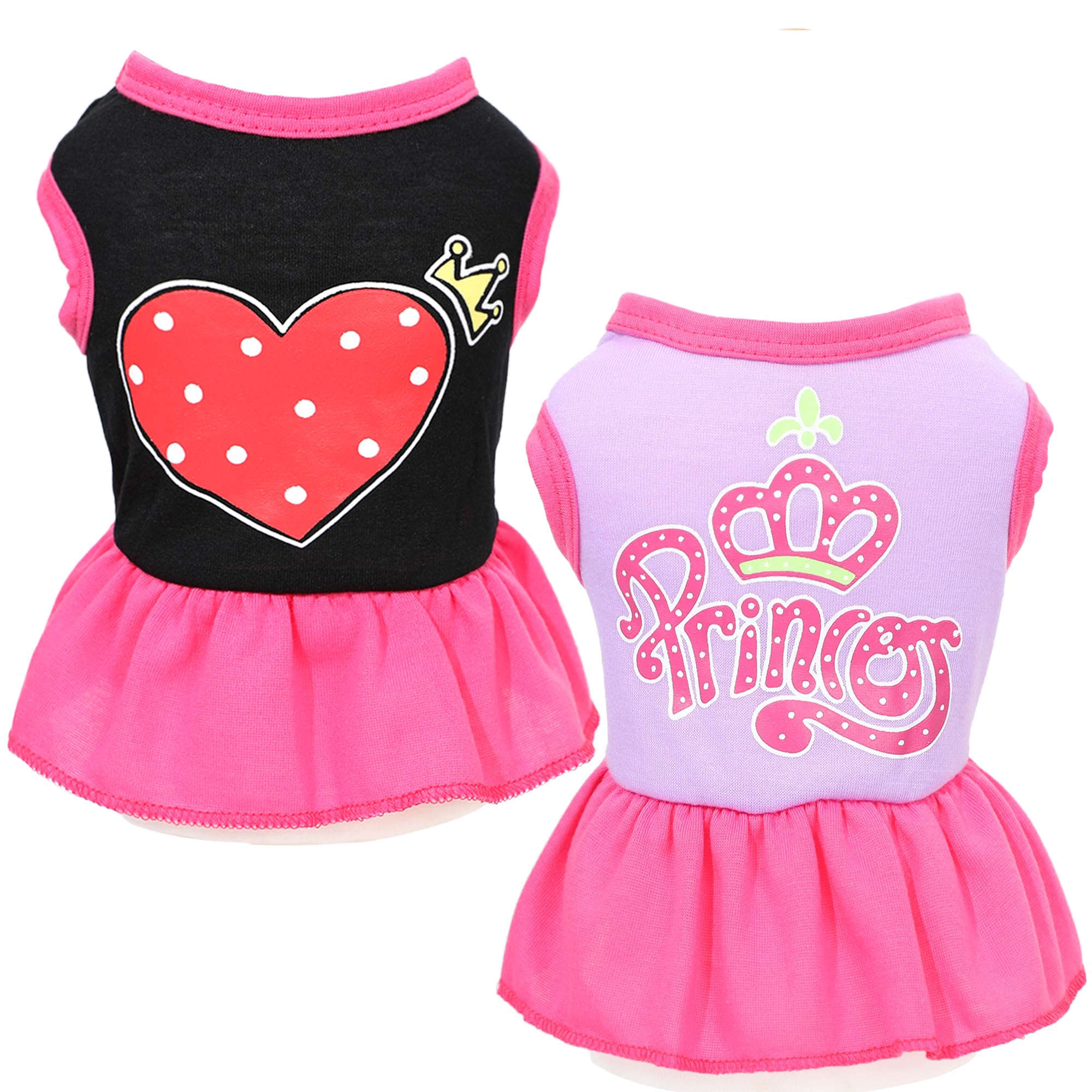 2 Pieces Dog Dress Cute Princess Love Pattern Spring Summer Pet Shirts Dresses Female Puppy Clothes For Small Dogs Girl Cats Out