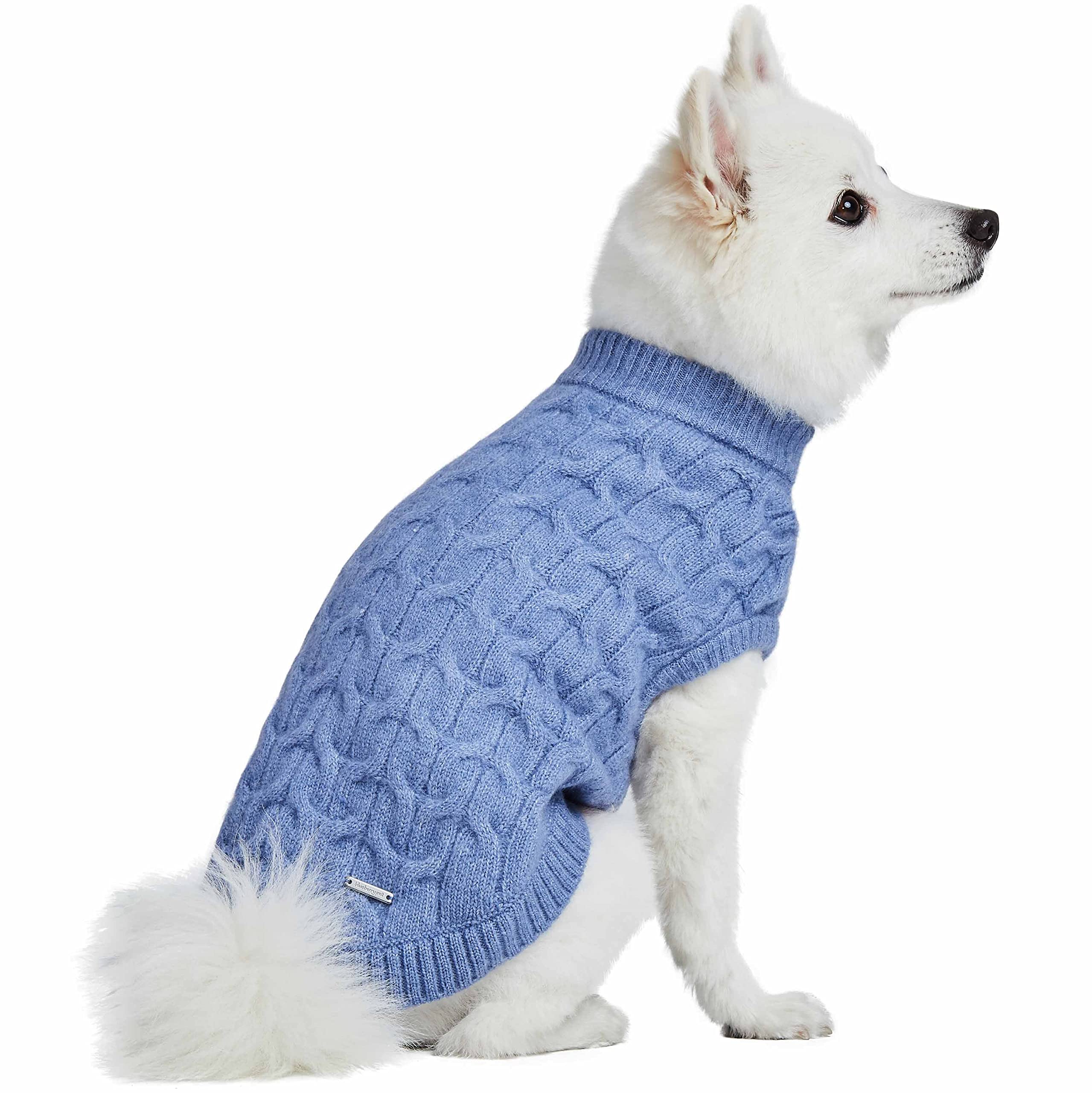 Blueberry Pet Classic Fuzzy Textured Knit Pullover Crew-Neck Dog Sweater In Heather Blue, Back Length 22', Pack Of 1 Clothes For Dogs