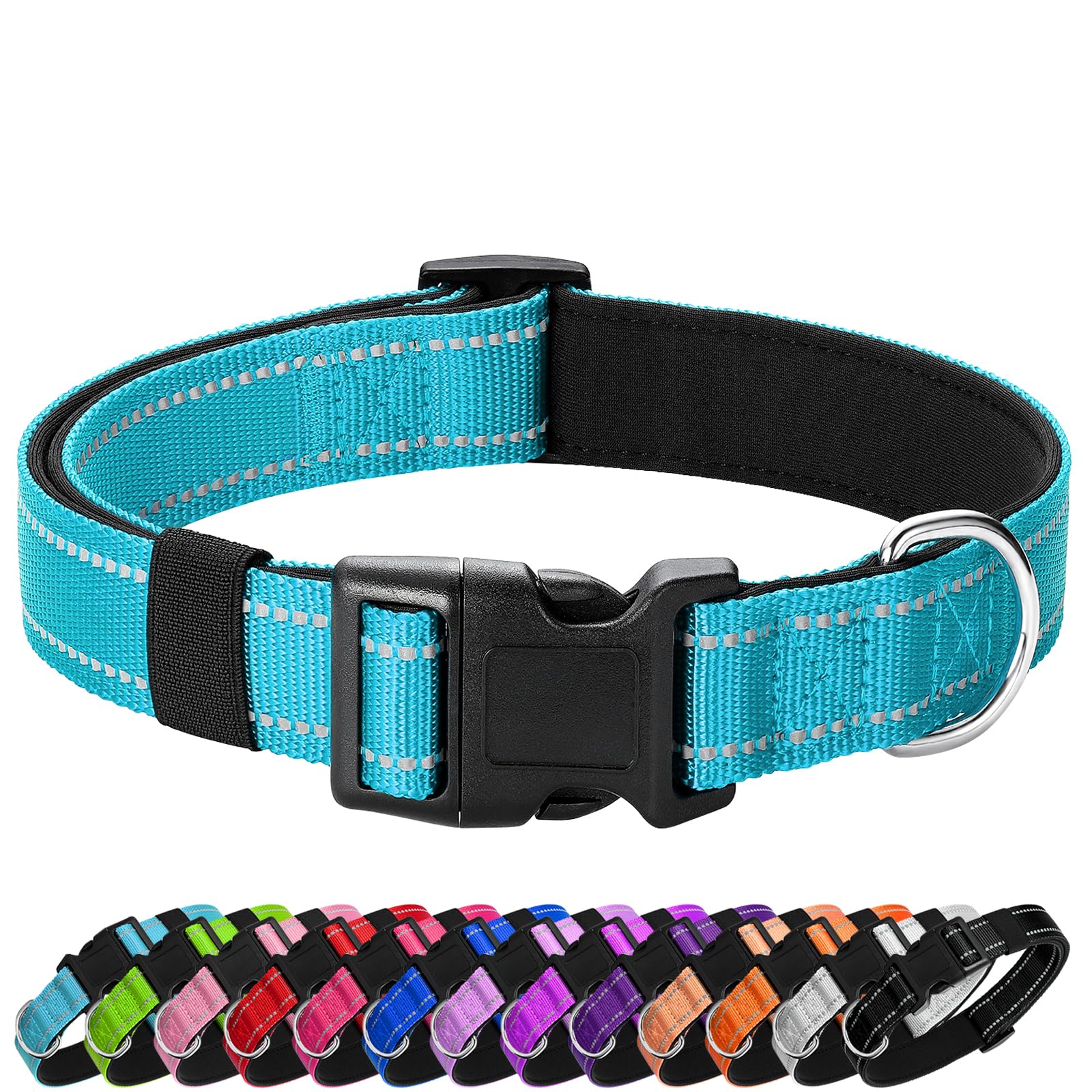Penseepet Reflective Dog Collar Padded With Soft Neoprene Breathable Quick Release Basic Dog Collars For Medium Dogs Sky Blue Boy