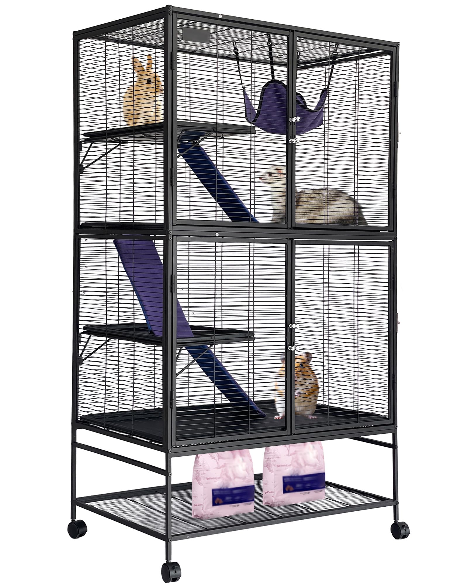 Garvee Metal Small Animal Cage,64 in H Ferret Cage for Small Animals - 4 Tier Large Hamster Cage with Removable Ramp, Hammock, E