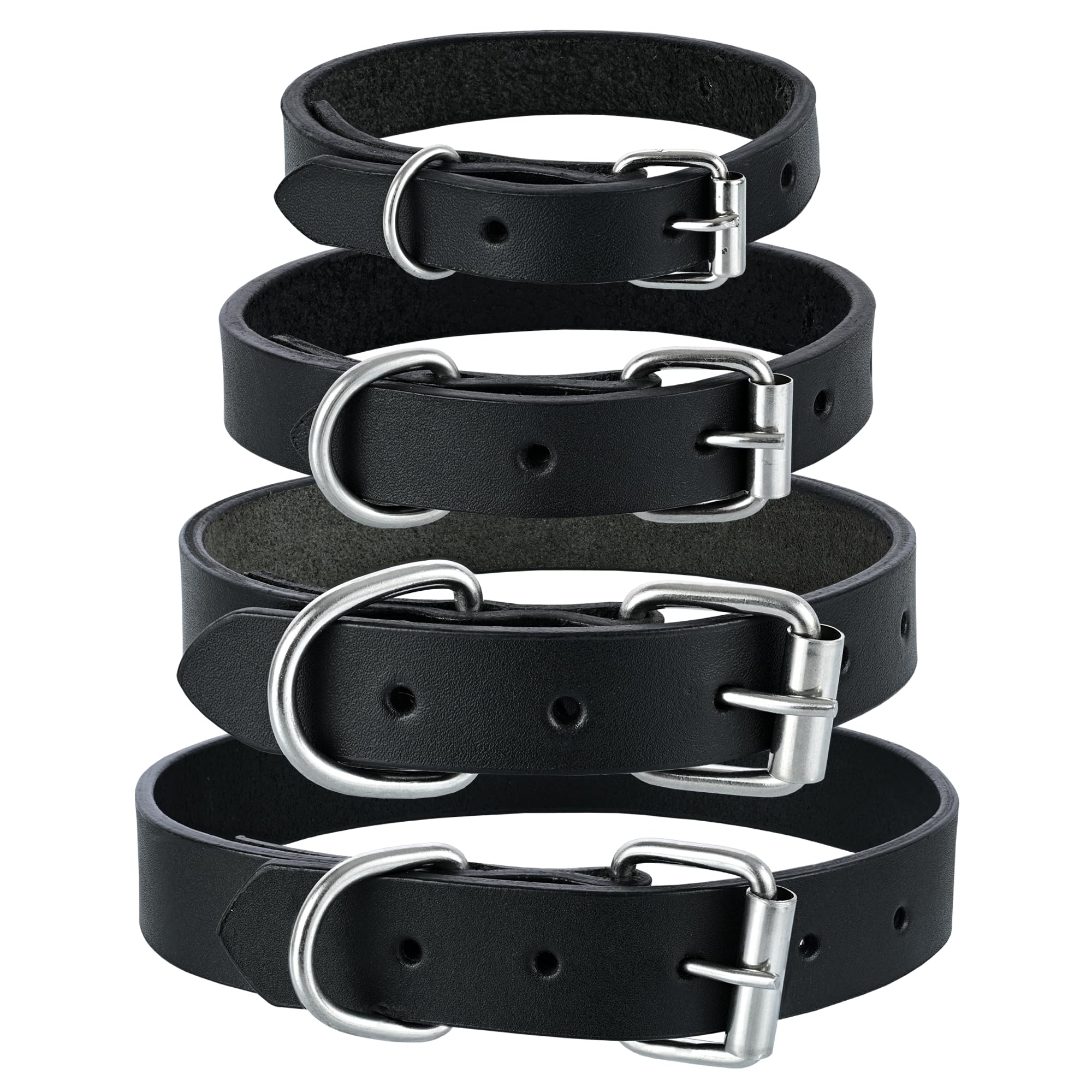 Pbf Genuine Leather Dog Collar - Heavy Duty, Thick And Durable Collar For Small, Medium, Large, And Extra Large Dogs (Black, Sma