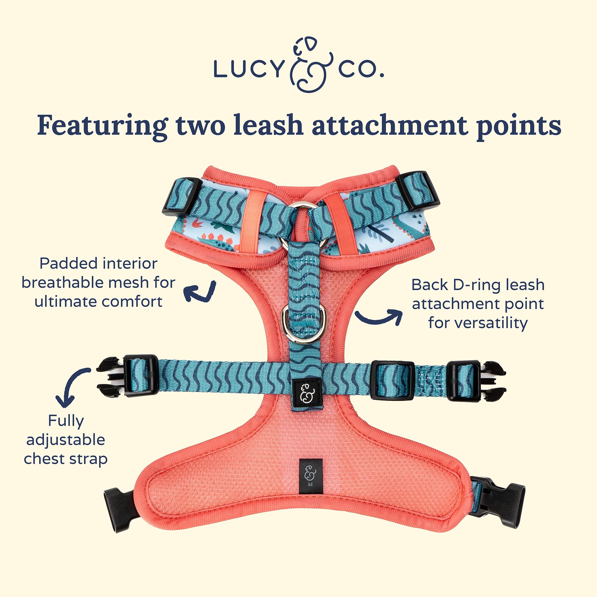 Lucy & Co. The DinoROAR No-Pull Dog Harness - Size Medium - Vest to Stop Pulling & Walk Easy - Comfortable Leash Training Produc