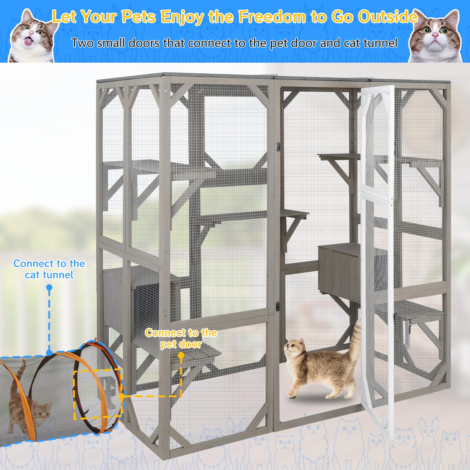 Ketive Catio Outdoor Cat Enclosure Cat House, Cat Cage Condo Indoor Playpen Kitty House Shelter With Multi Platforms, Waterproof